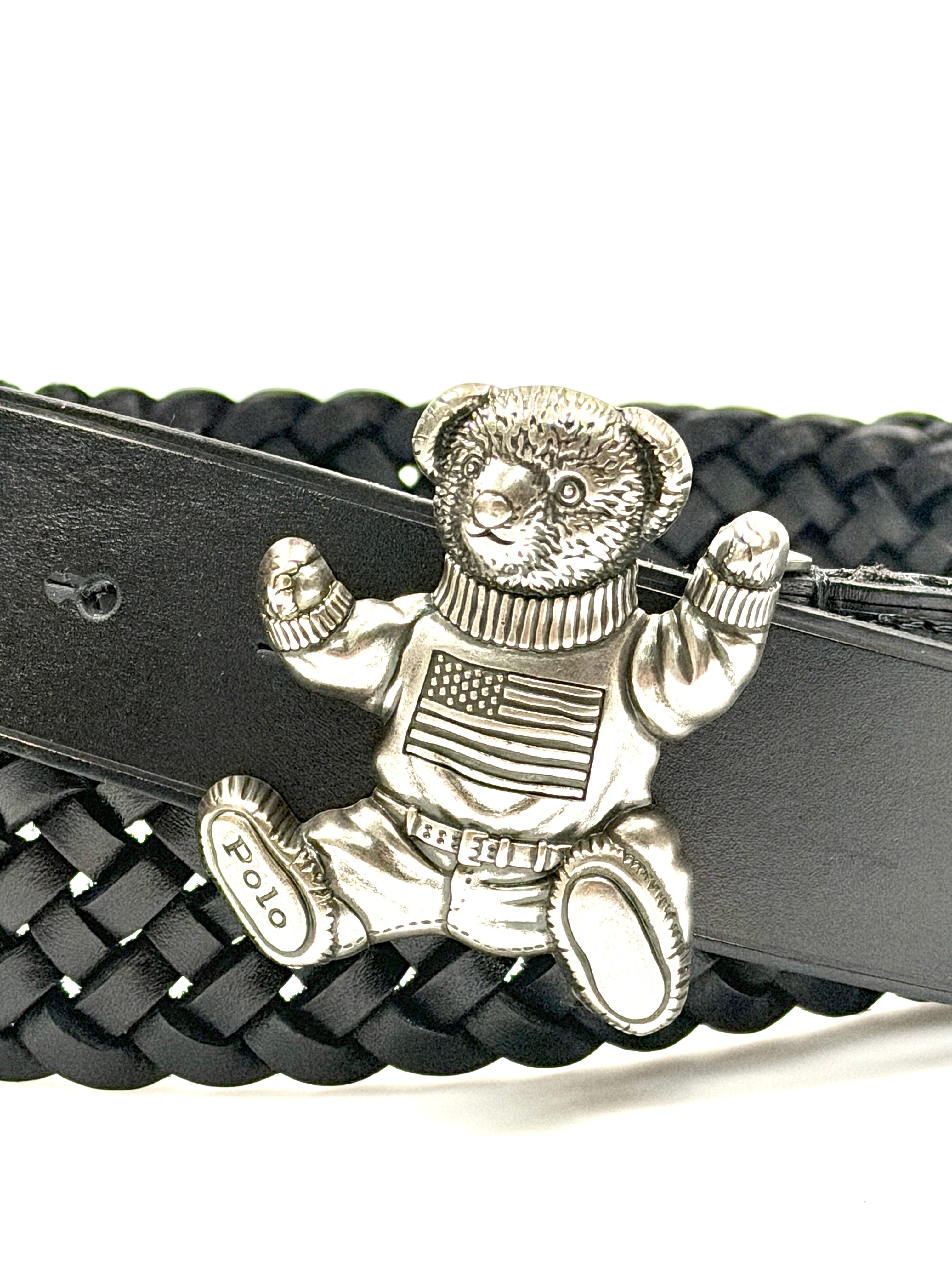 Polo Ralph Lauren Polo Bear Black Braided Leather Belt - Flashy Deals Store