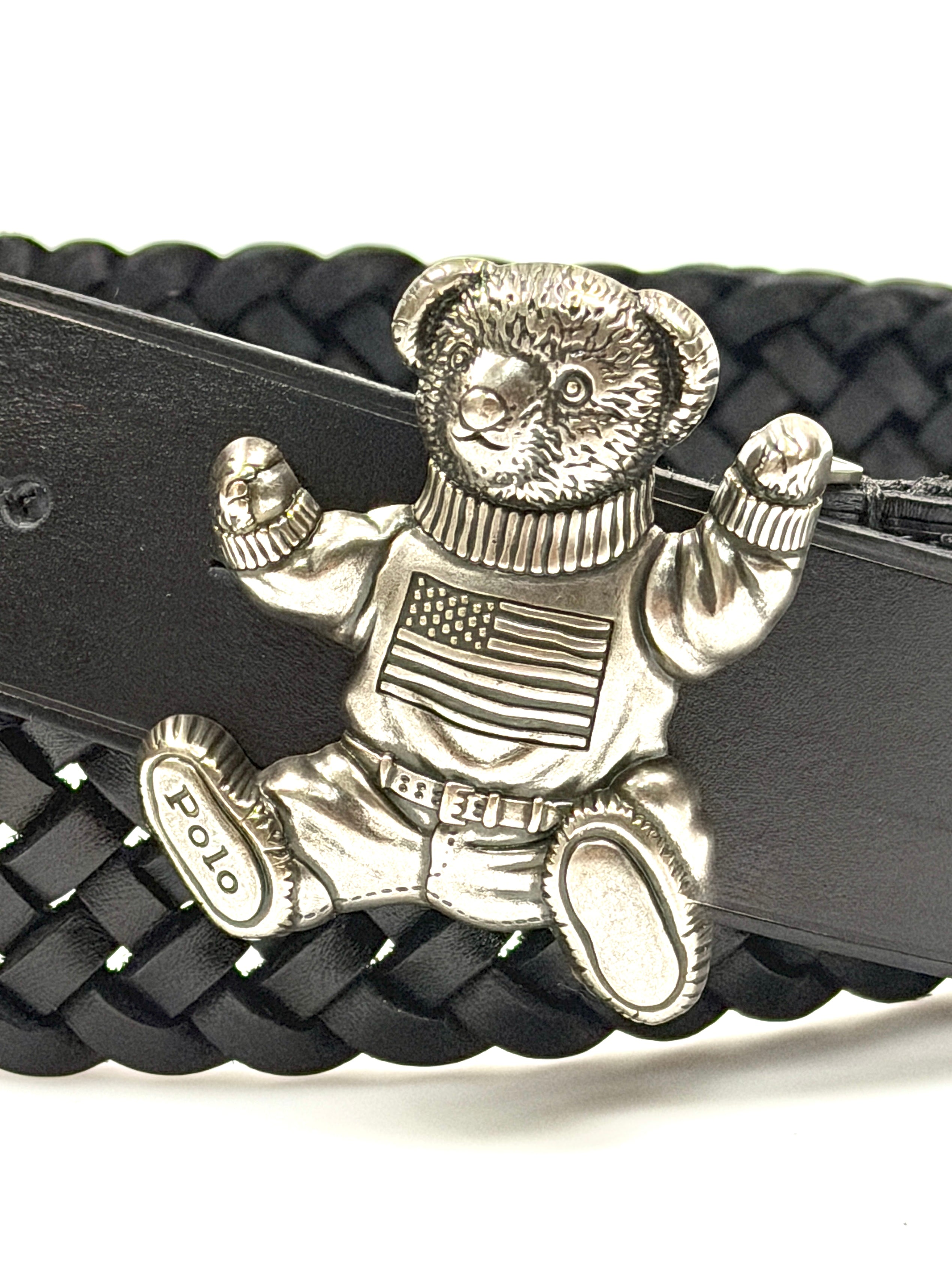 Polo Ralph Lauren Polo Bear Black Braided Leather Belt - Flashy Deals Store