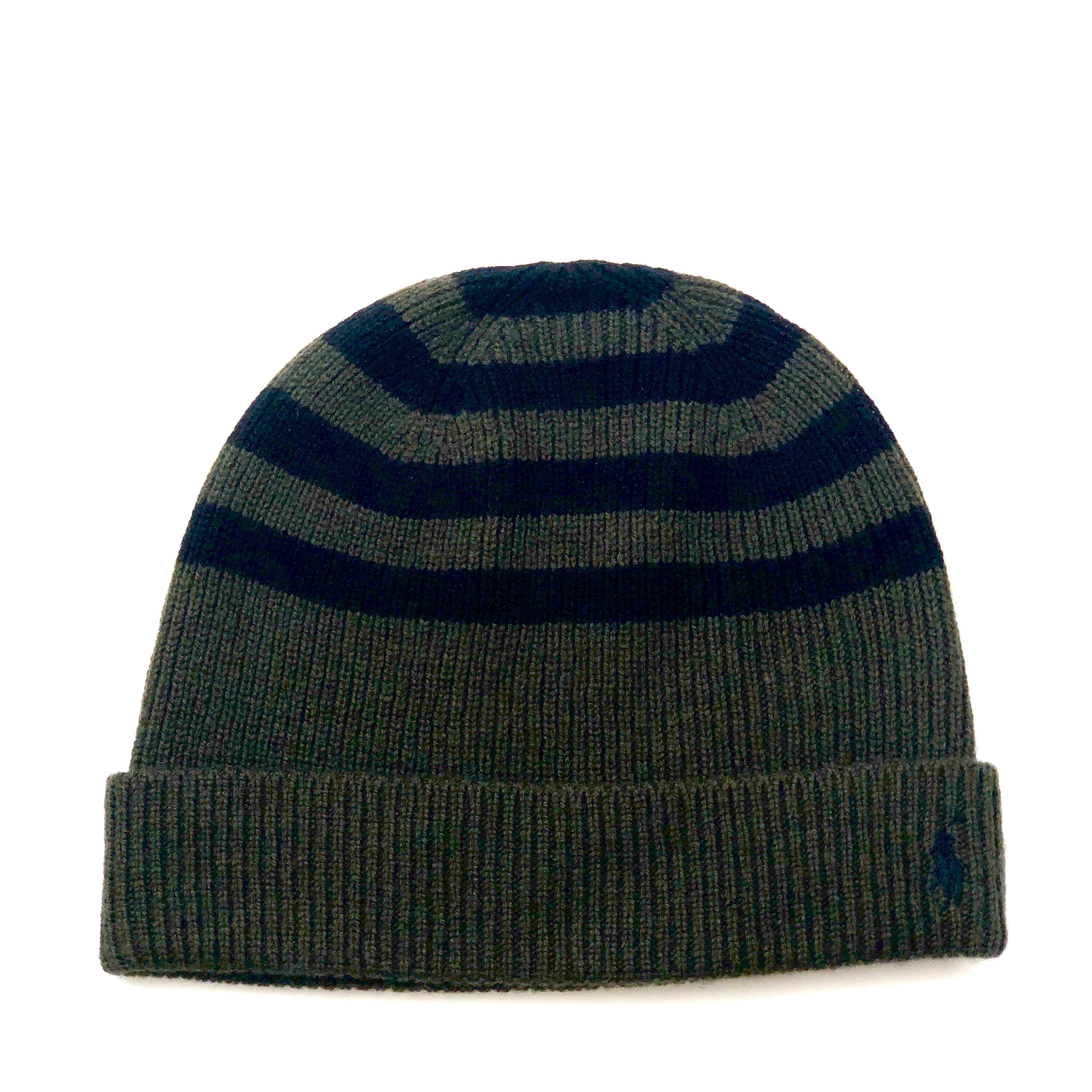 POLO RALPH LAUREN CASHMERE WOOL OLIVE BEANIE HAT - Flashy Deals Store