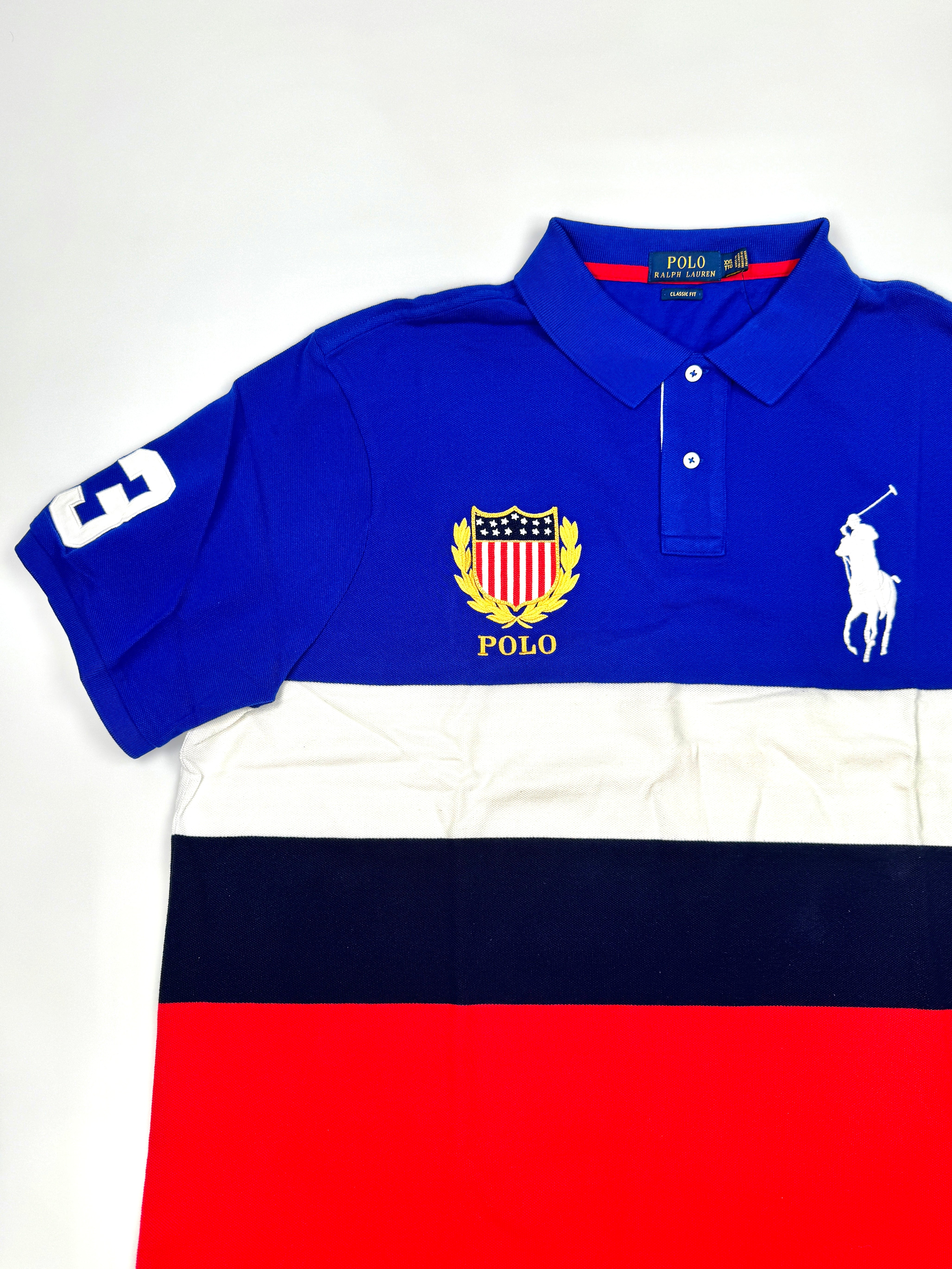 2XL Polo Ralph Lauren Classic Fit Shield Rugby Royal Multi Mesh Polo Shirt - Flashy Deals Store