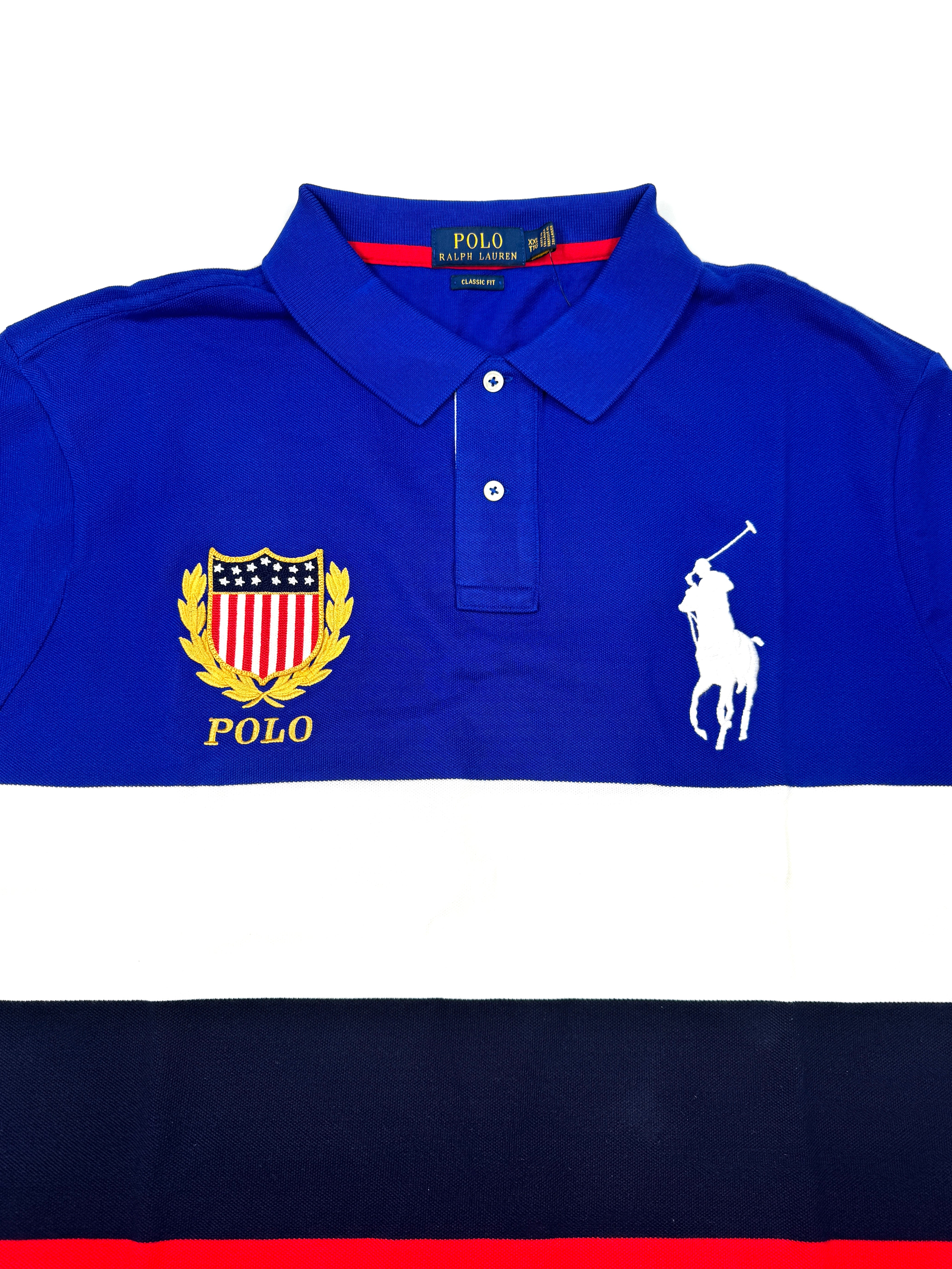 2XL Polo Ralph Lauren Classic Fit Shield Rugby Royal Multi Mesh Polo Shirt - Flashy Deals Store