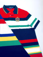 POLO RALPH LAUREN CLASSIC FIT DIAGONAL CUT NAVY MULTI STRIPED MESH POLO SHIRT - Flashy Deals Store