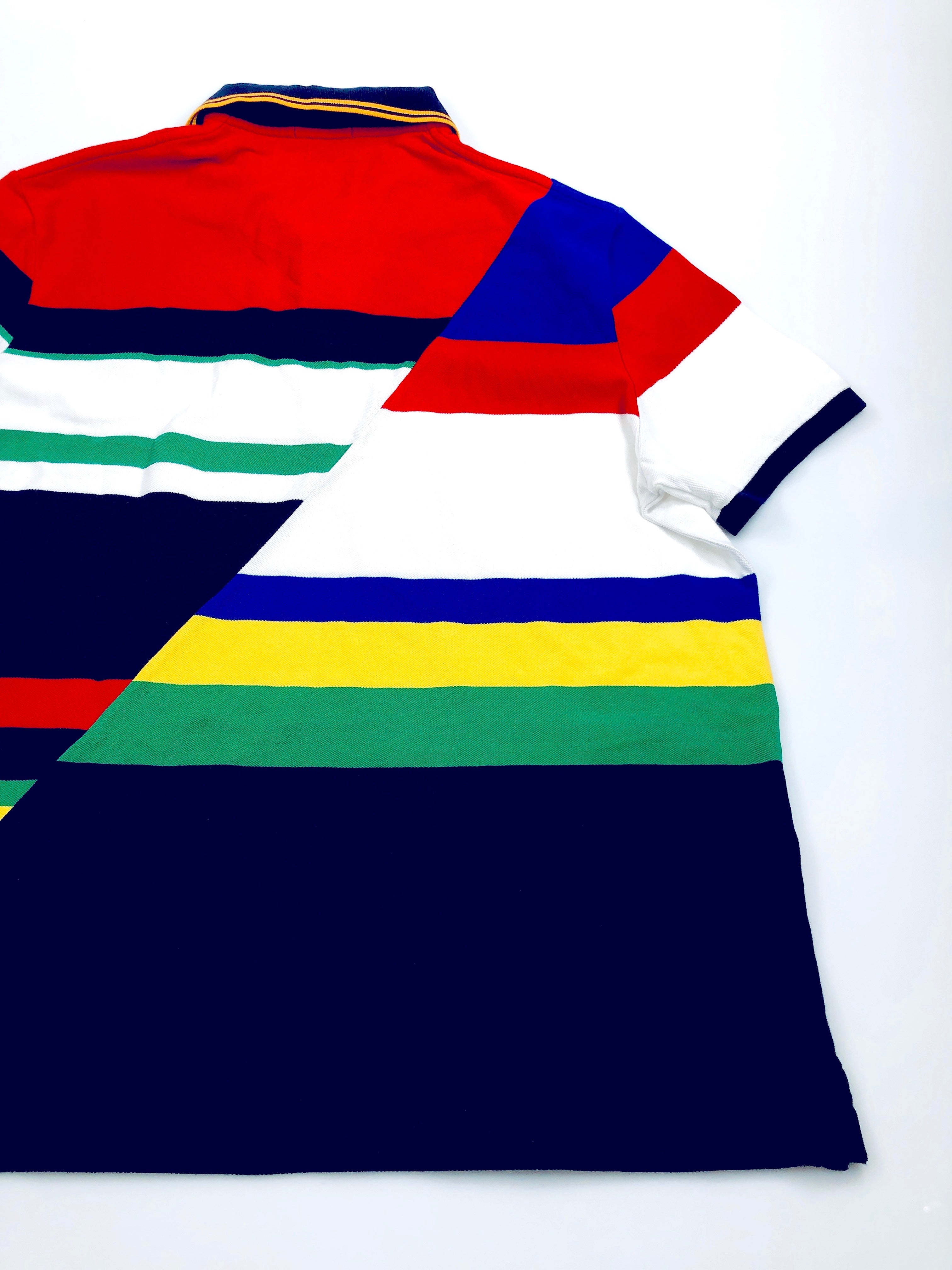 POLO RALPH LAUREN CLASSIC FIT DIAGONAL CUT NAVY MULTI STRIPED MESH POLO SHIRT - Flashy Deals Store