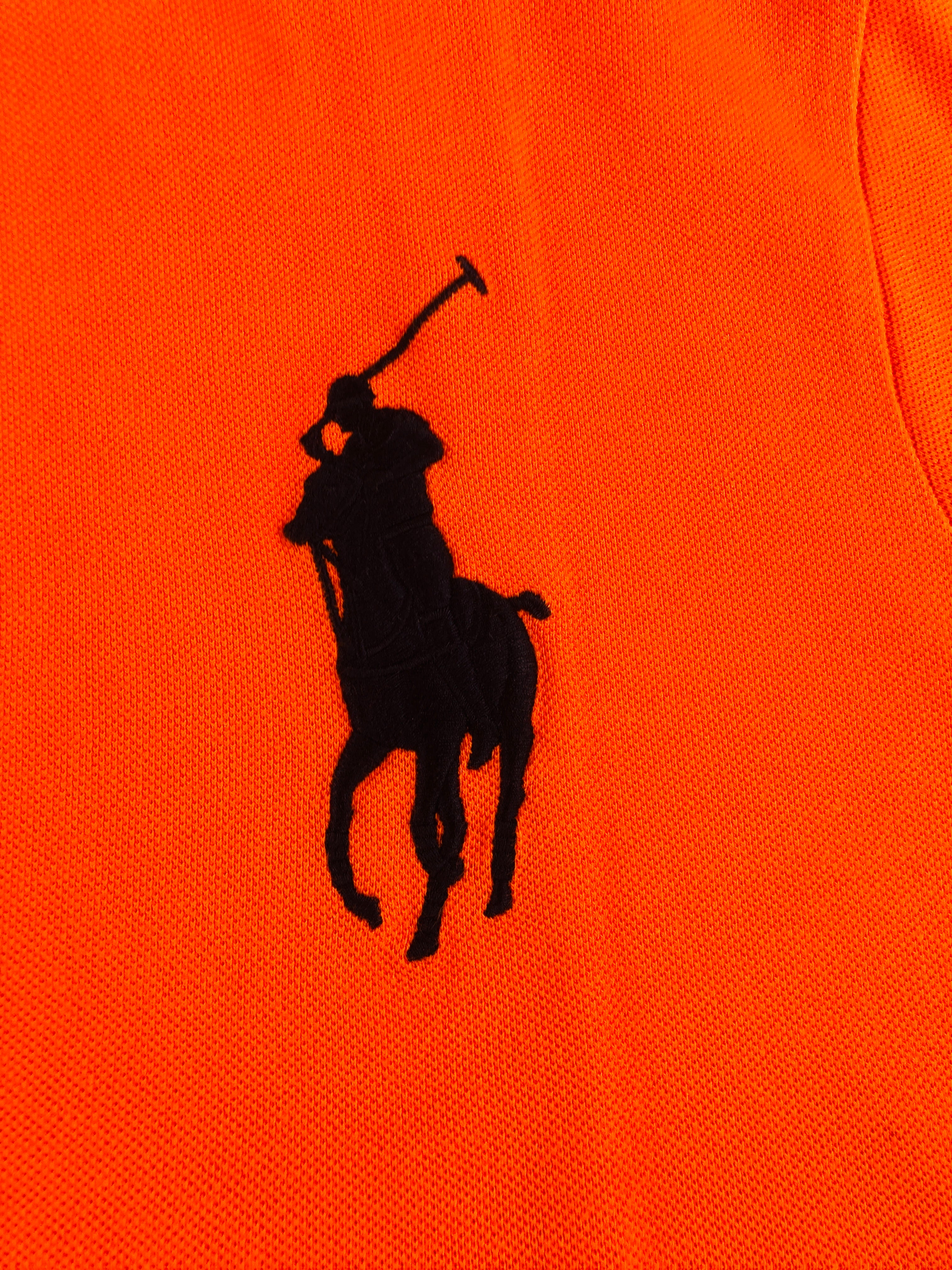 POLO RALPH LAUREN NAVY PONY CUSTOM FIT PRL ORANGE NAVY RUGBY MESH POLO SHIRT - Flashy Deals Store