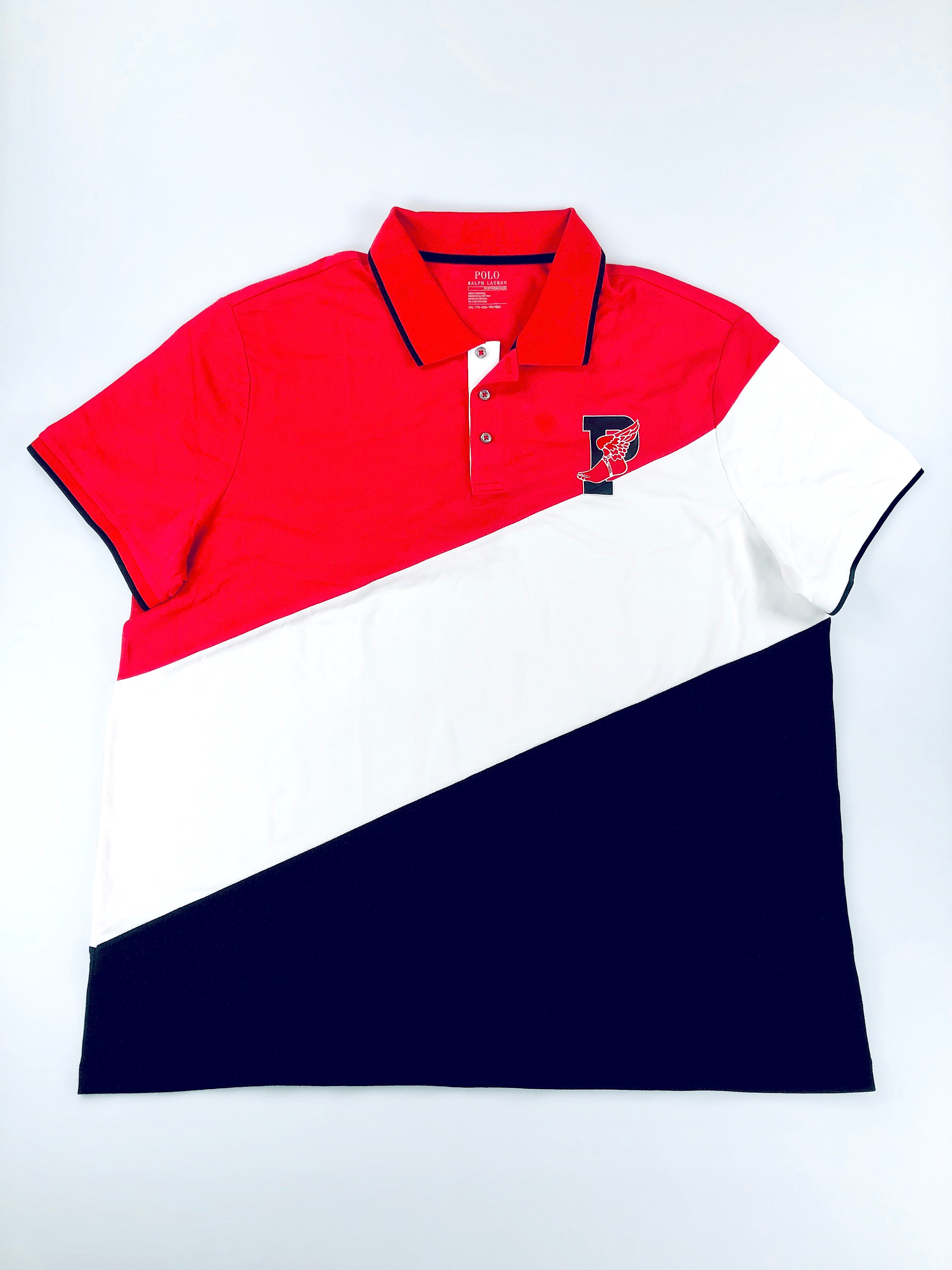 POLO RALPH LAUREN PERFORMANCE RUGBY DIAGONAL WHITE MULTI STRIPE PWING MESH POLO SHIRT - Flashy Deals Store