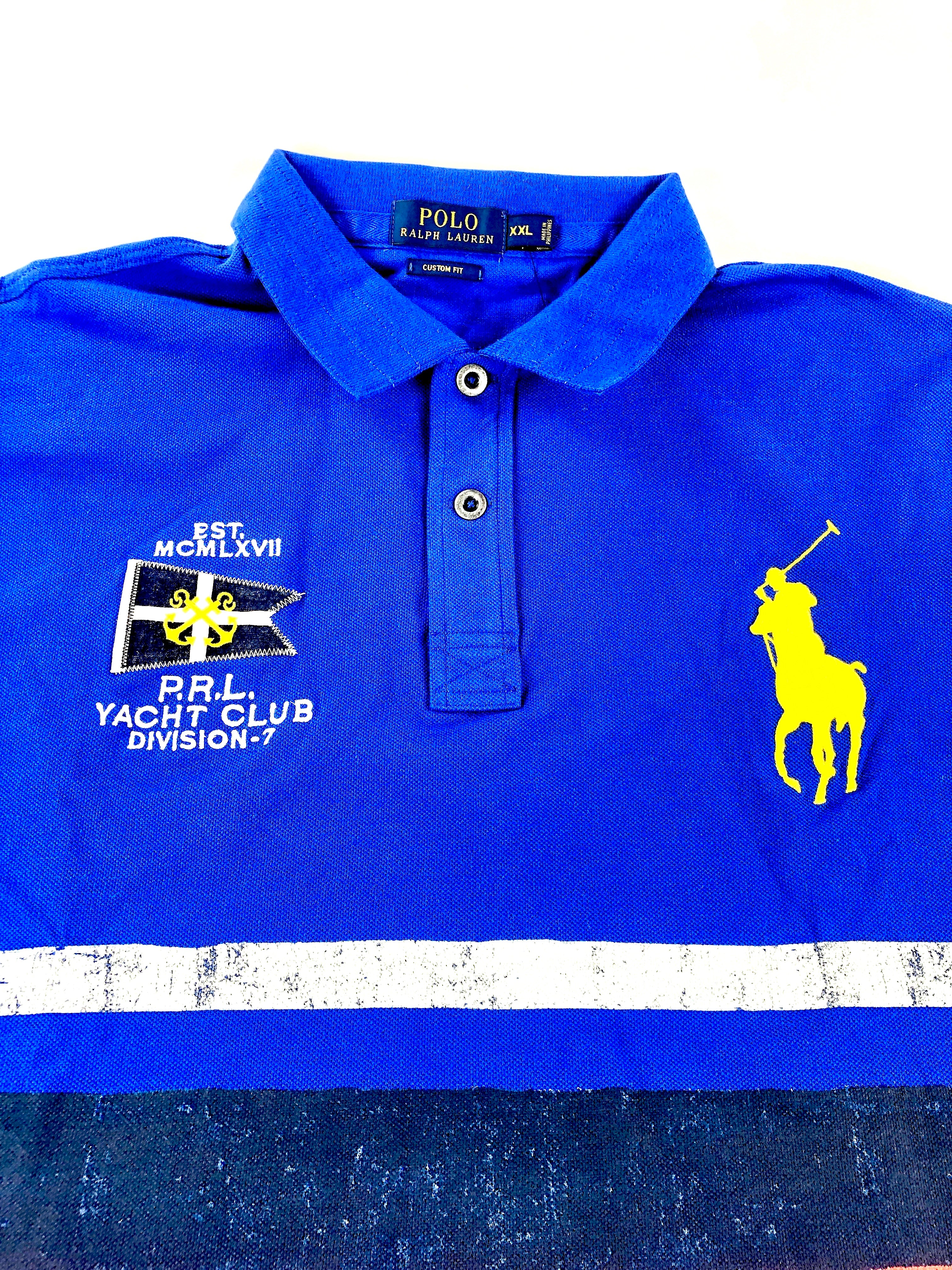 POLO RALPH LAUREN CUSTOM FIT RUGBY BLUE NAUTICAL STRIPE MESH POLO SHIRT - Flashy Deals Store