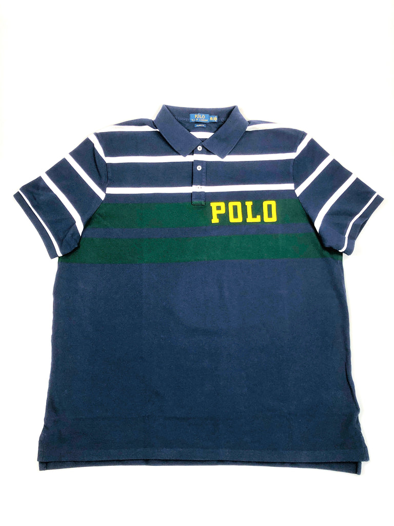 POLO RALPH LAUREN CLASSIC FIT RUGBY POLO SPELL OUT  NAVY MULTI MESH POLO SHIRT - Flashy Deals Store