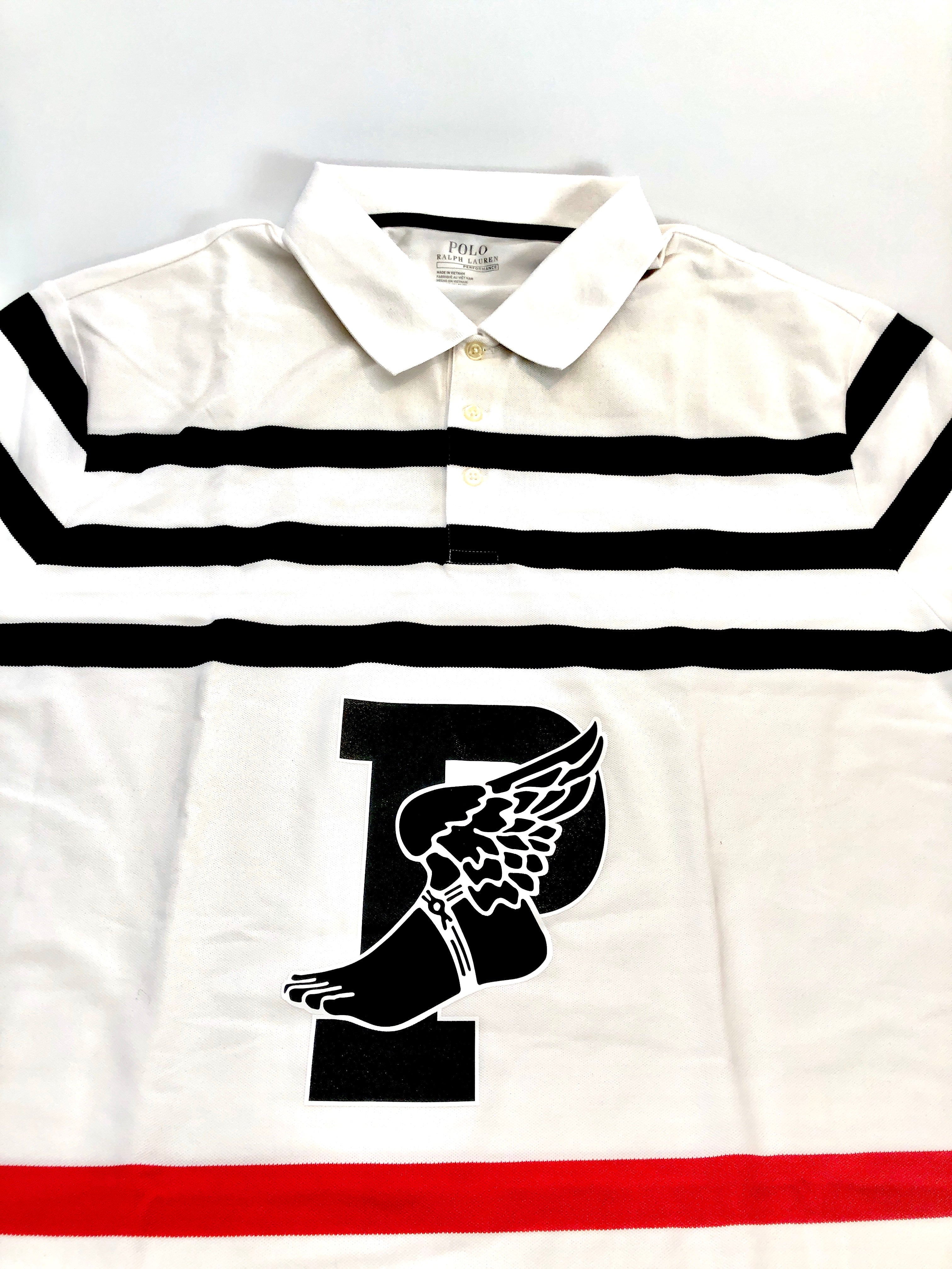 POLO RALPH LAUREN BIG PWING PATCH WHITE MULTI STRIPE RUGBY MESH POLO SHIRT - Flashy Deals Store