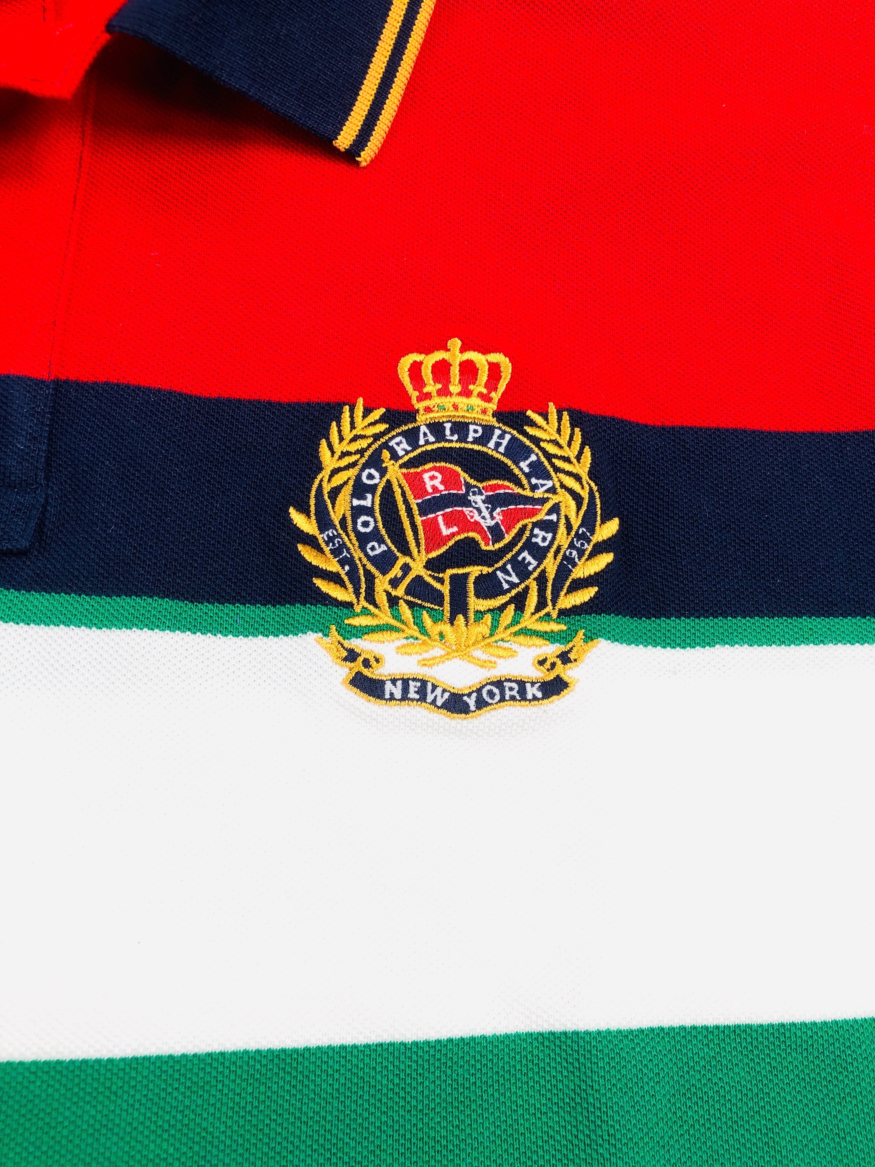 POLO RALPH LAUREN CLASSIC FIT DIAGONAL CUT NAVY MULTI STRIPED MESH POLO SHIRT - Flashy Deals Store