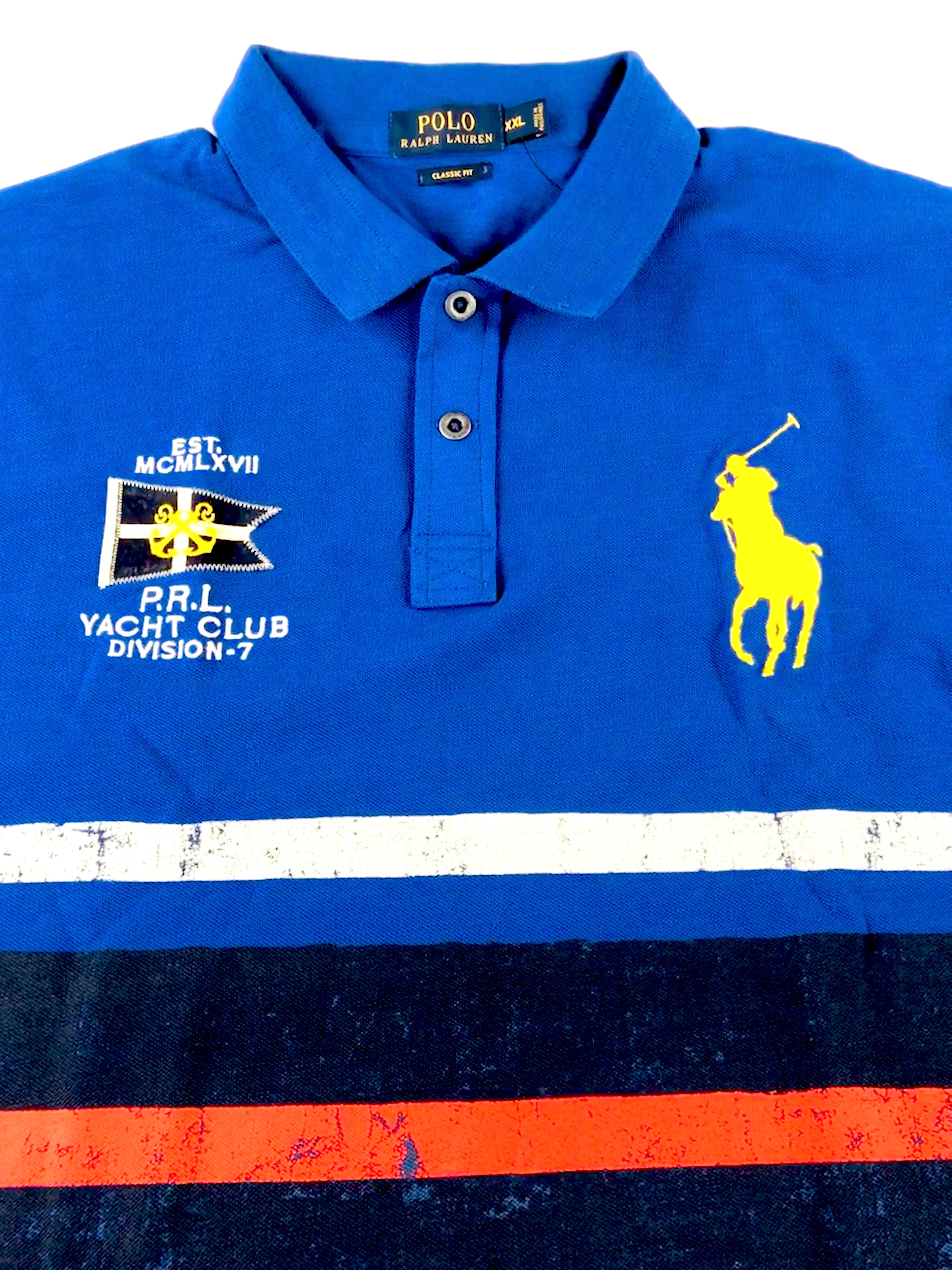 POLO RALPH LAUREN CLASSIC FIT RUGBY BLUE NAUTICAL STRIPE MESH POLO SHIRT - Flashy Deals Store