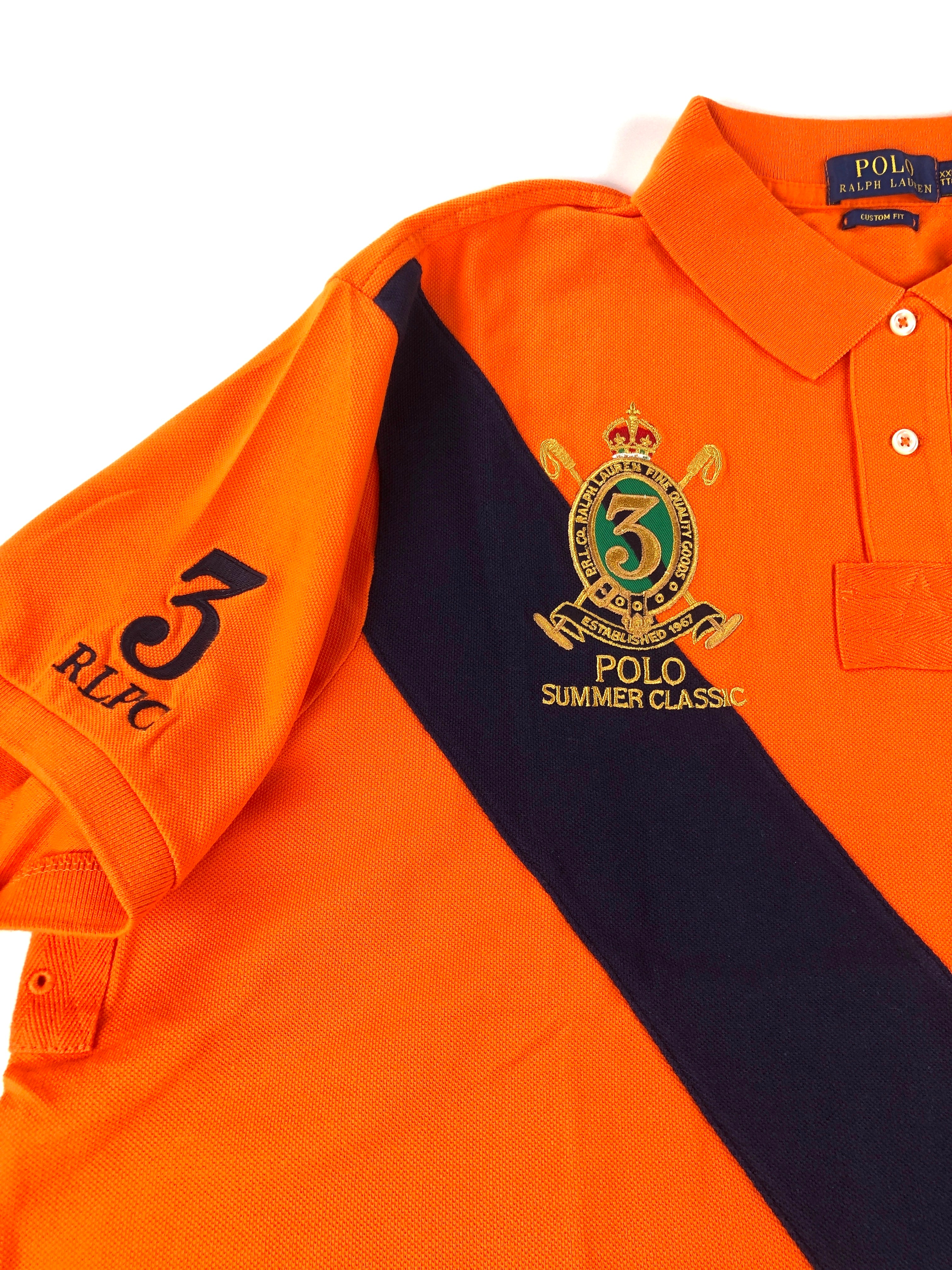 POLO RALPH LAUREN NAVY PONY CUSTOM FIT PRL ORANGE NAVY RUGBY MESH POLO SHIRT - Flashy Deals Store