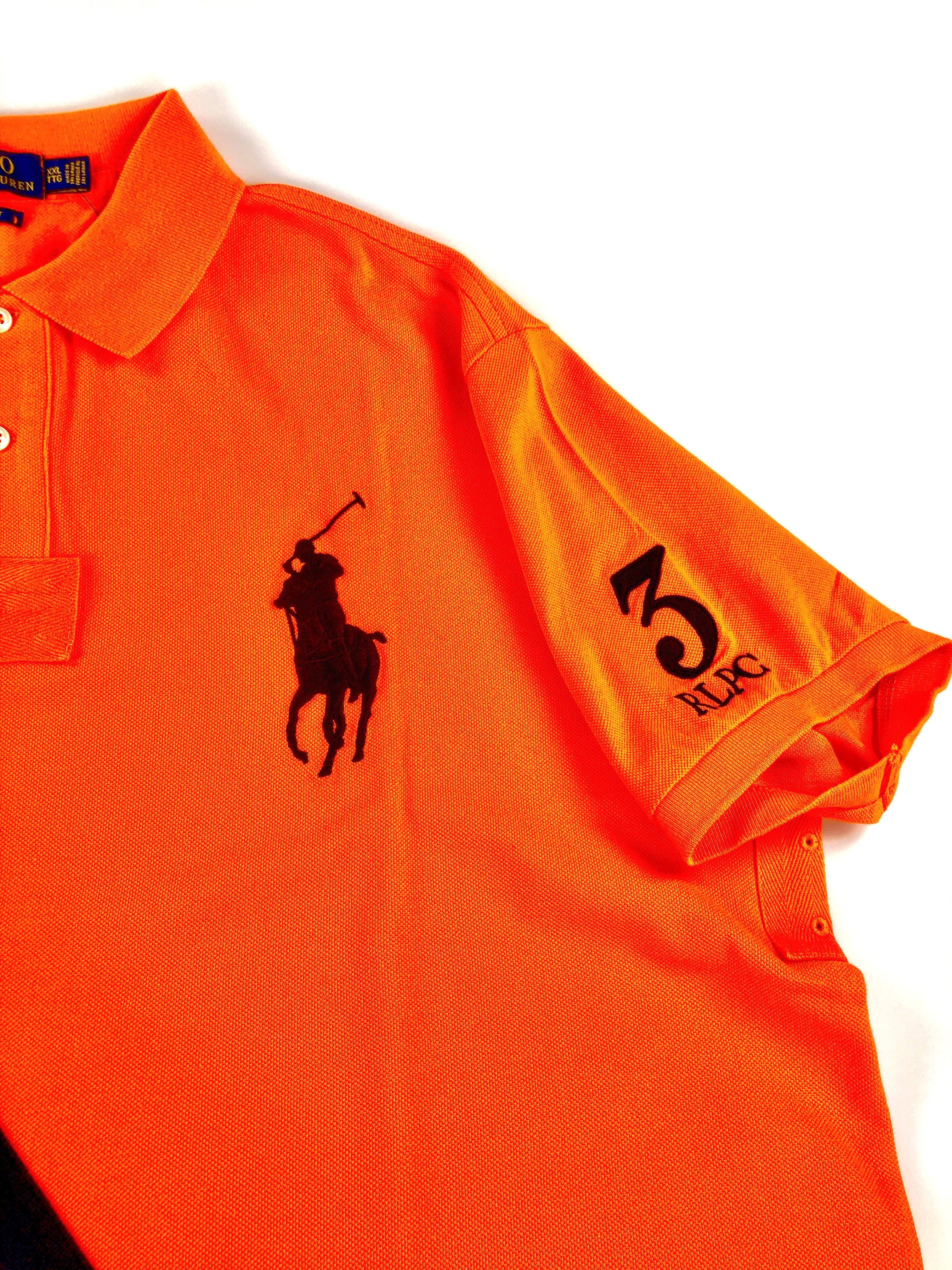 POLO RALPH LAUREN NAVY PONY CUSTOM FIT PRL ORANGE NAVY RUGBY MESH POLO SHIRT - Flashy Deals Store