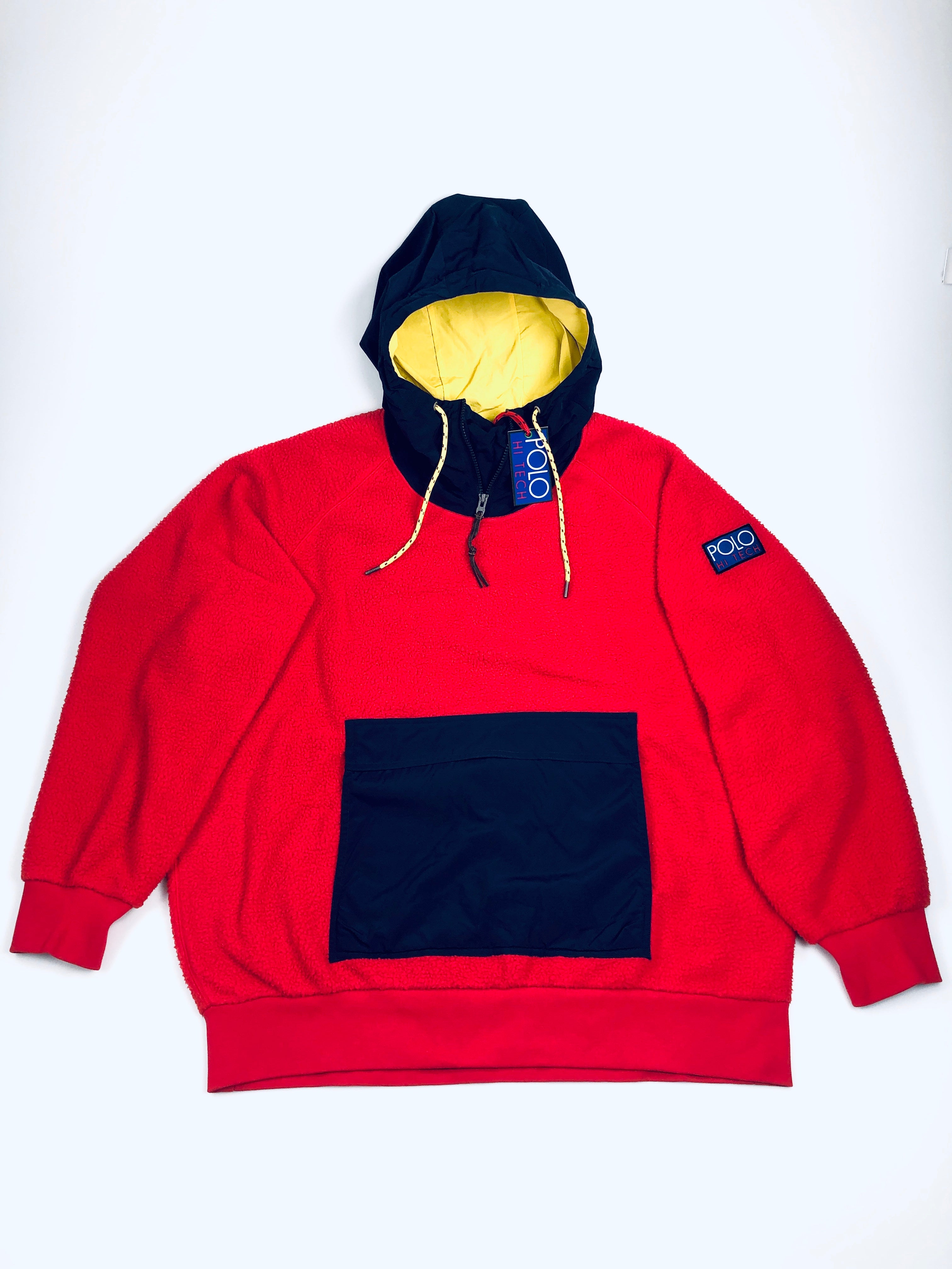 POLO RALPH LAUREN RED HI TECH FLEECE HOODY FRONT POCKET HYBRID SWEATSHIRT - Flashy Deals Store