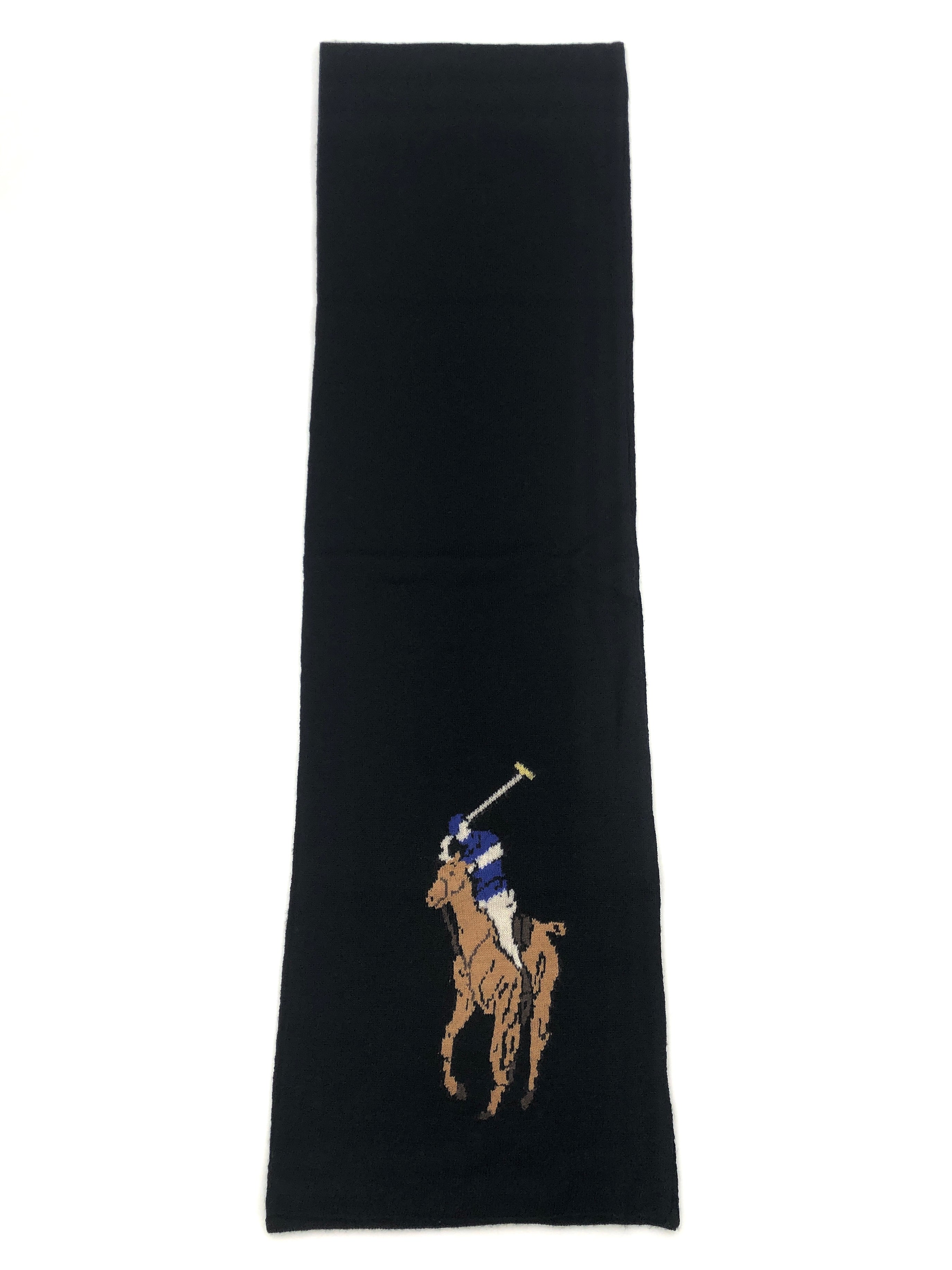 POLO RALPH LAUREN MERINO WOOL COLOR BIG PONY BLACK SCARF - Flashy Deals Store