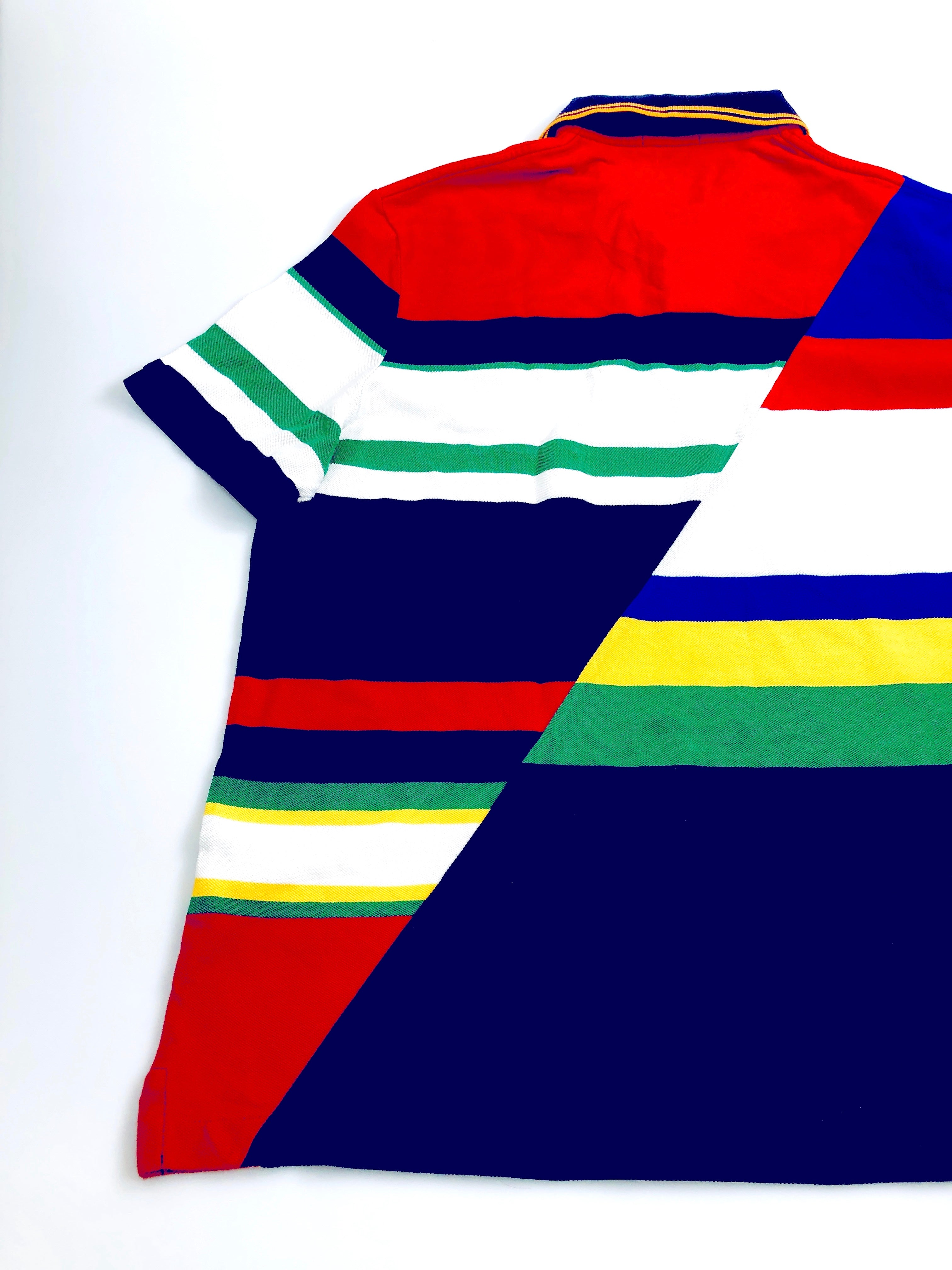 POLO RALPH LAUREN CLASSIC FIT DIAGONAL CUT NAVY MULTI STRIPED MESH POLO SHIRT - Flashy Deals Store