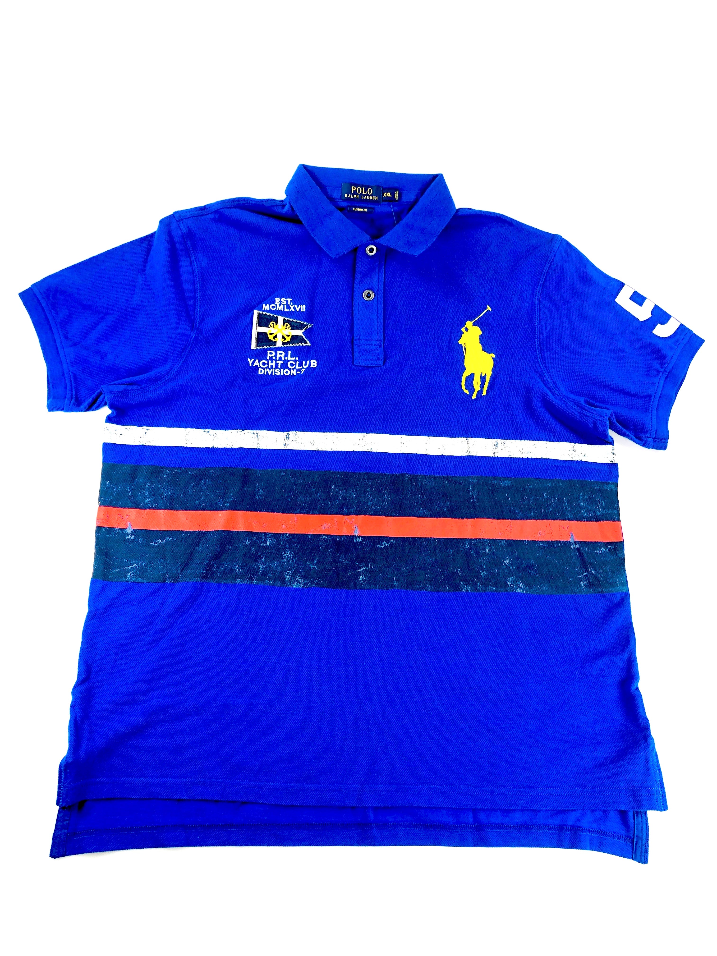 POLO RALPH LAUREN CUSTOM FIT RUGBY BLUE NAUTICAL STRIPE MESH POLO SHIRT - Flashy Deals Store
