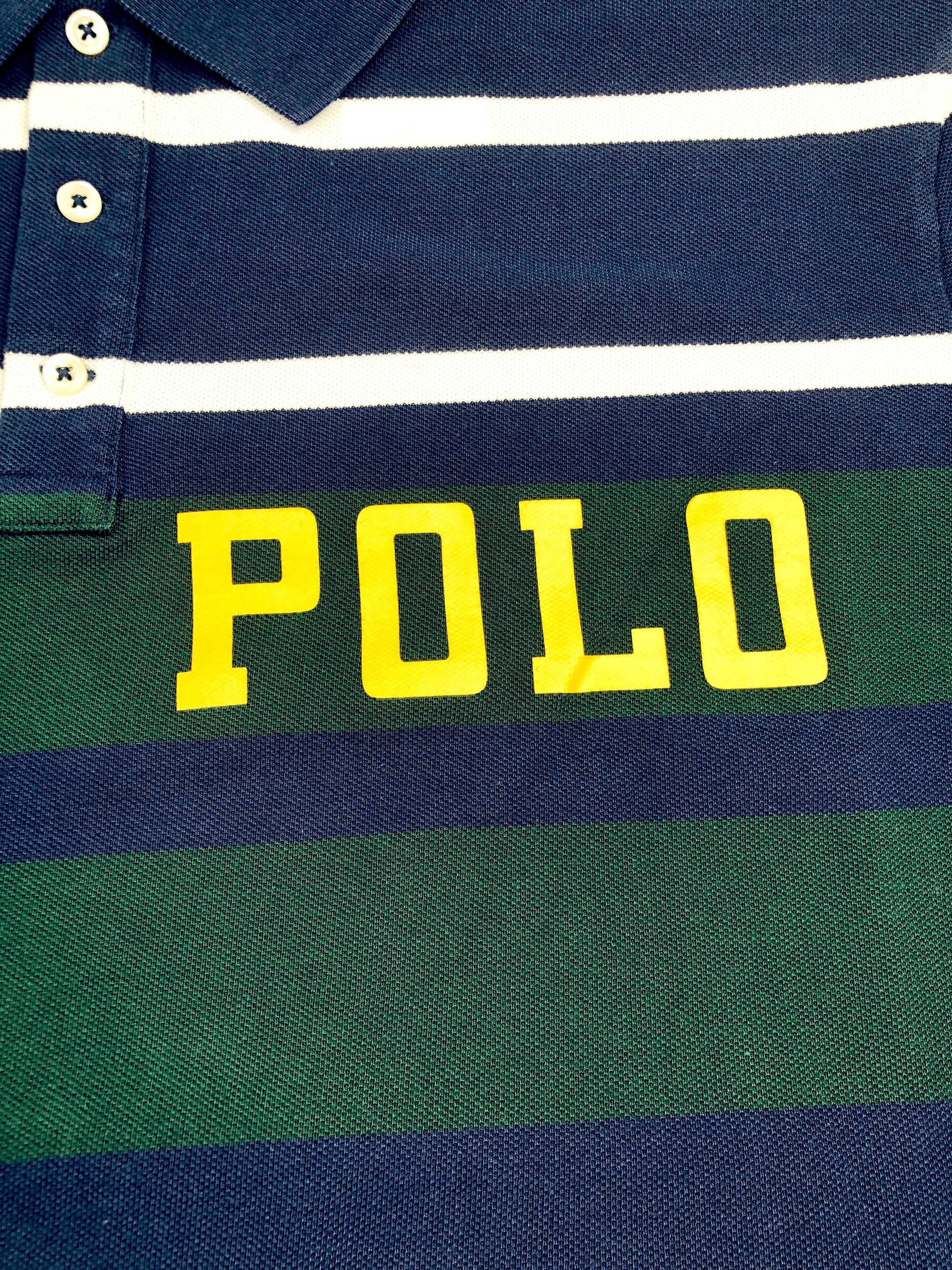 POLO RALPH LAUREN CLASSIC FIT RUGBY POLO SPELL OUT  NAVY MULTI MESH POLO SHIRT - Flashy Deals Store