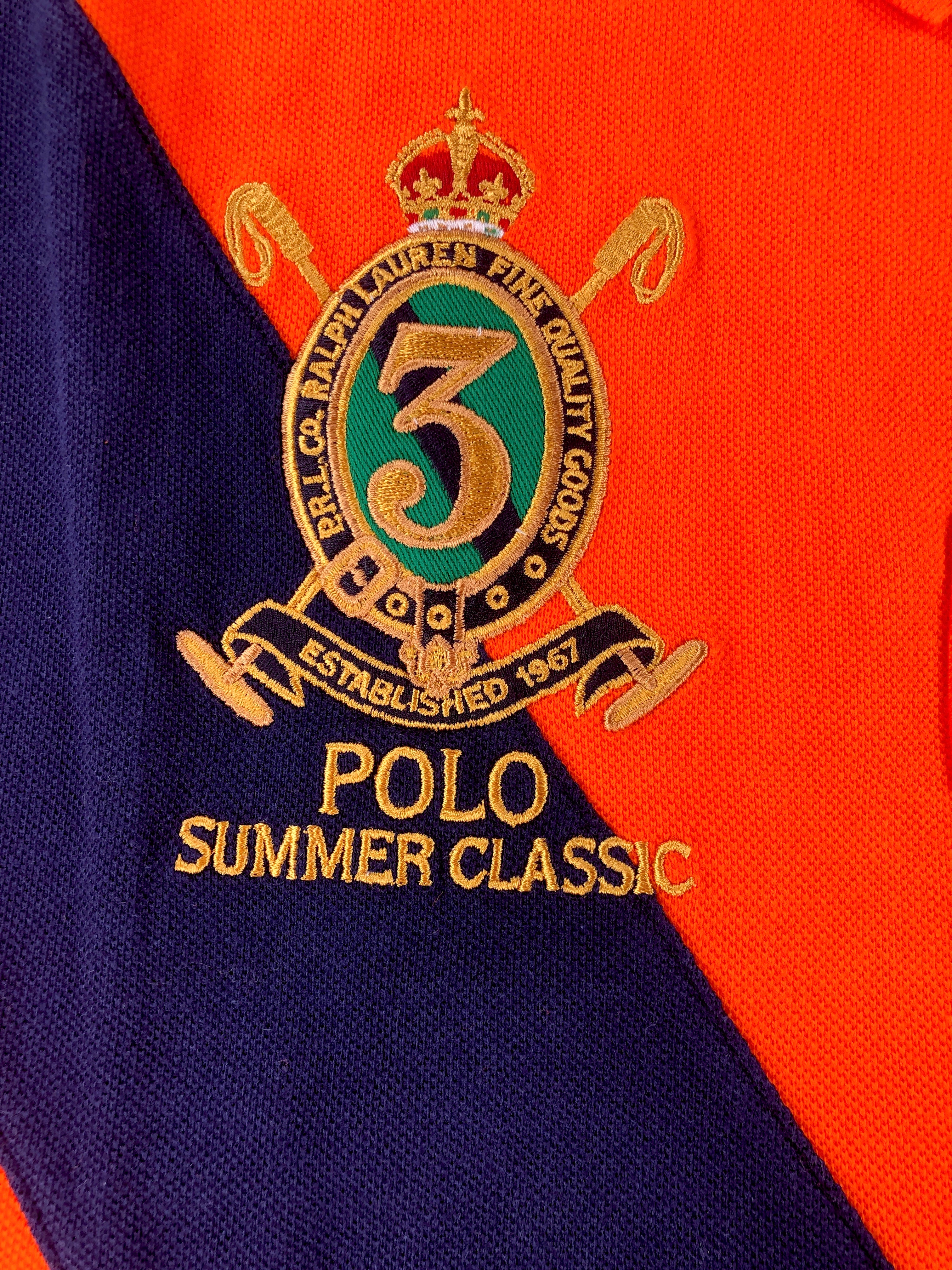 POLO RALPH LAUREN NAVY PONY CUSTOM FIT PRL ORANGE NAVY RUGBY MESH POLO SHIRT - Flashy Deals Store