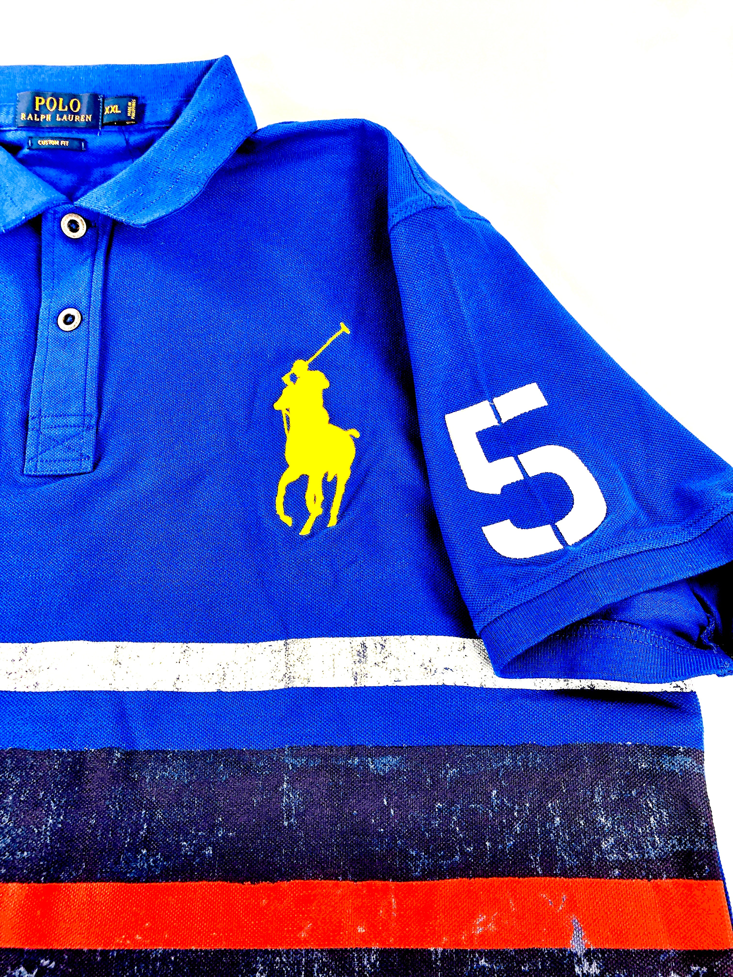 POLO RALPH LAUREN CUSTOM FIT RUGBY BLUE NAUTICAL STRIPE MESH POLO SHIRT - Flashy Deals Store