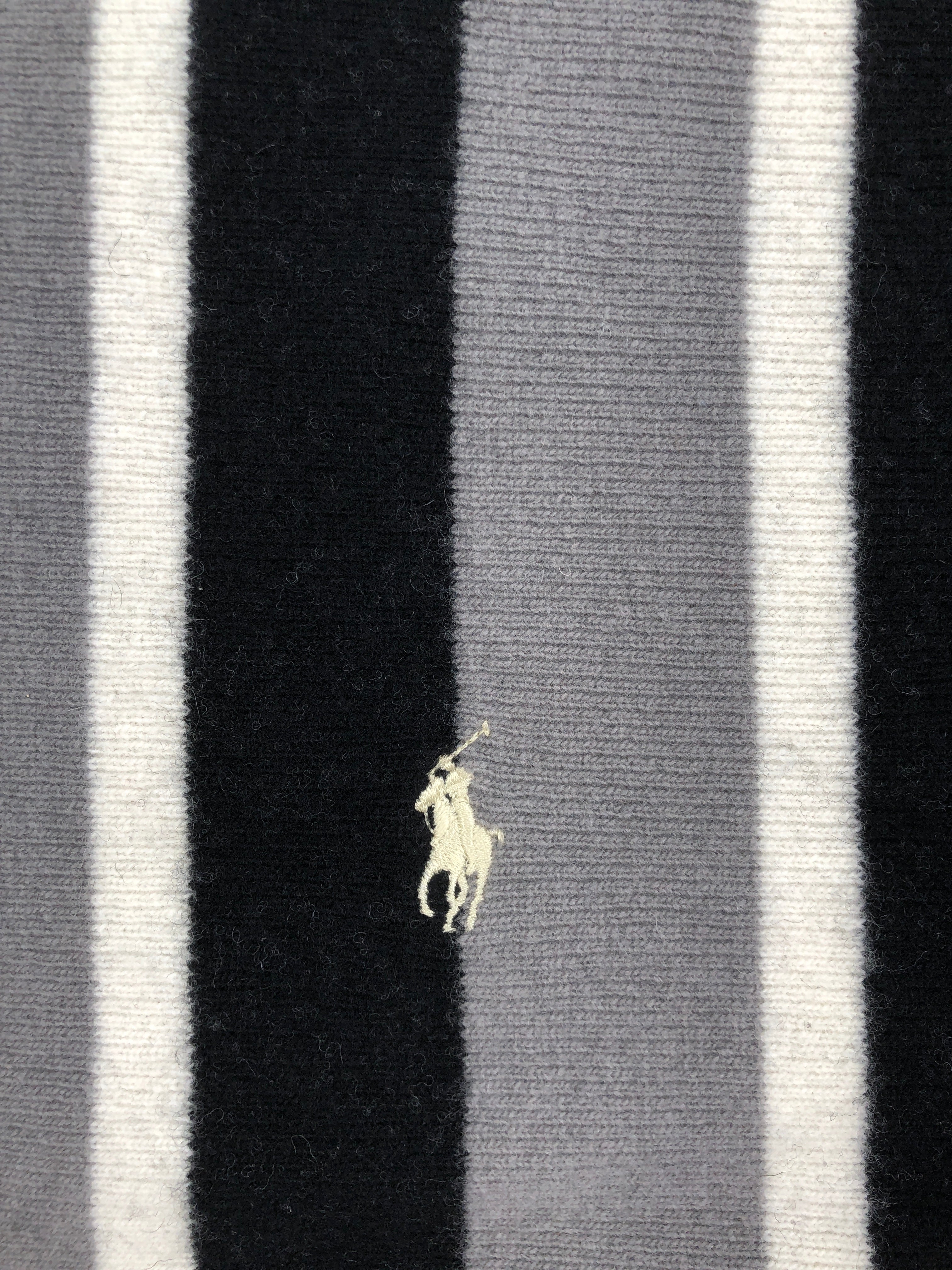 POLO RALPH LAUREN STRIPED MERINO-BLEND GREY / BLACK / CREAM NECK WRAP WOOL SCARF - Flashy Deals Store