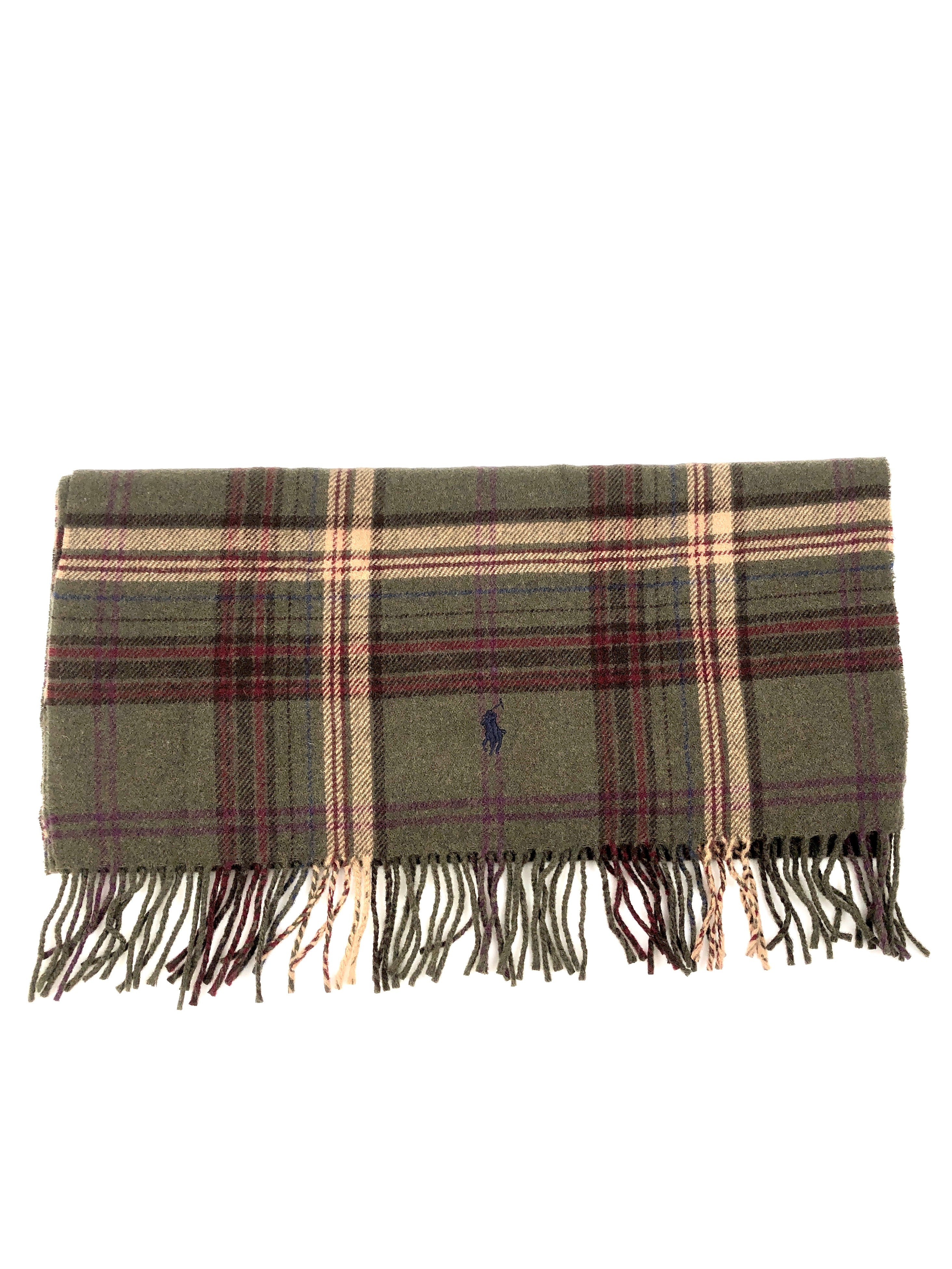 POLO RALPH LAUREN DEEP LODEN PLAID WOOL BLANKET NECK WRAP SCARF - Flashy Deals Store