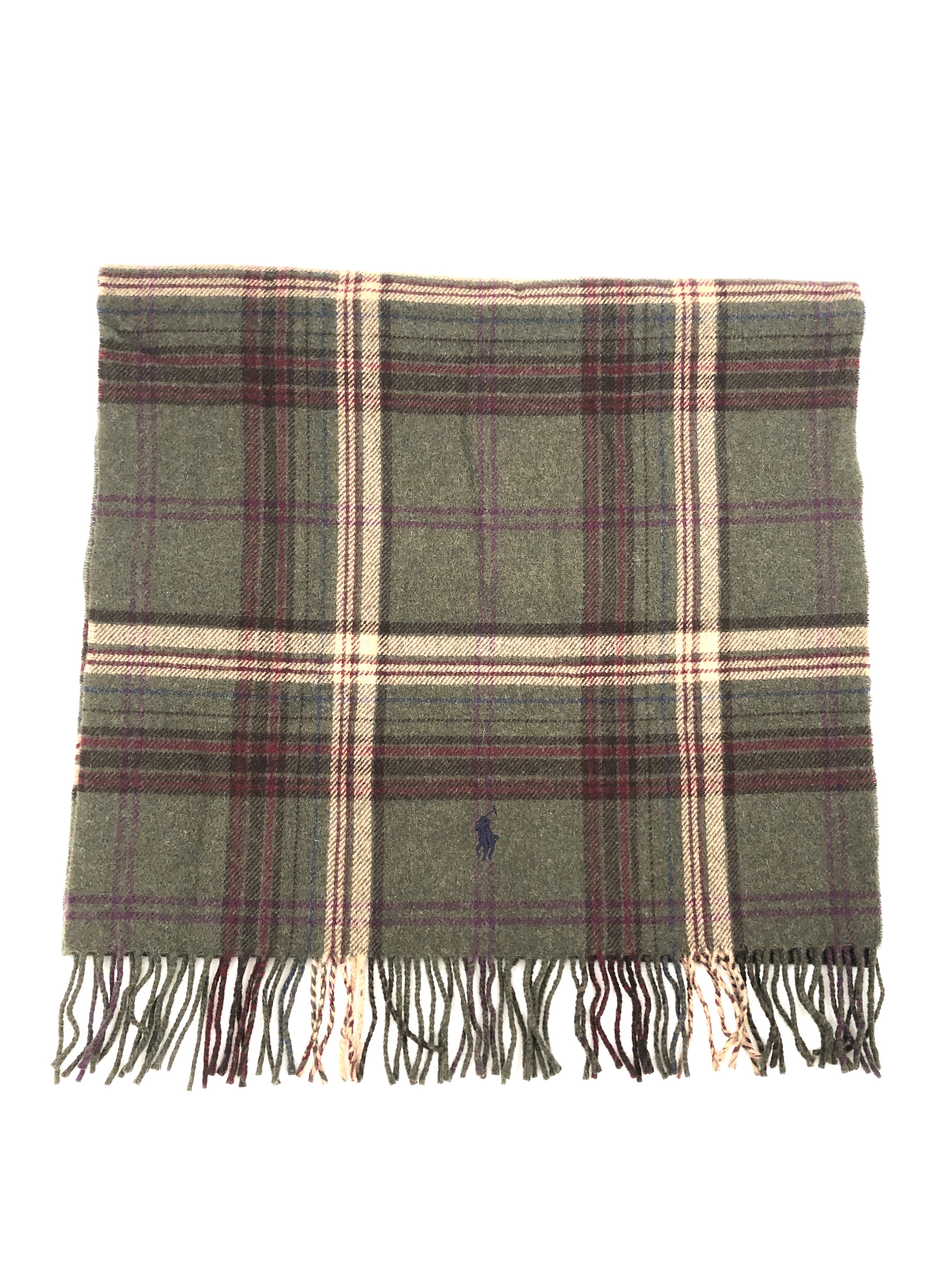 POLO RALPH LAUREN DEEP LODEN PLAID WOOL BLANKET NECK WRAP SCARF - Flashy Deals Store