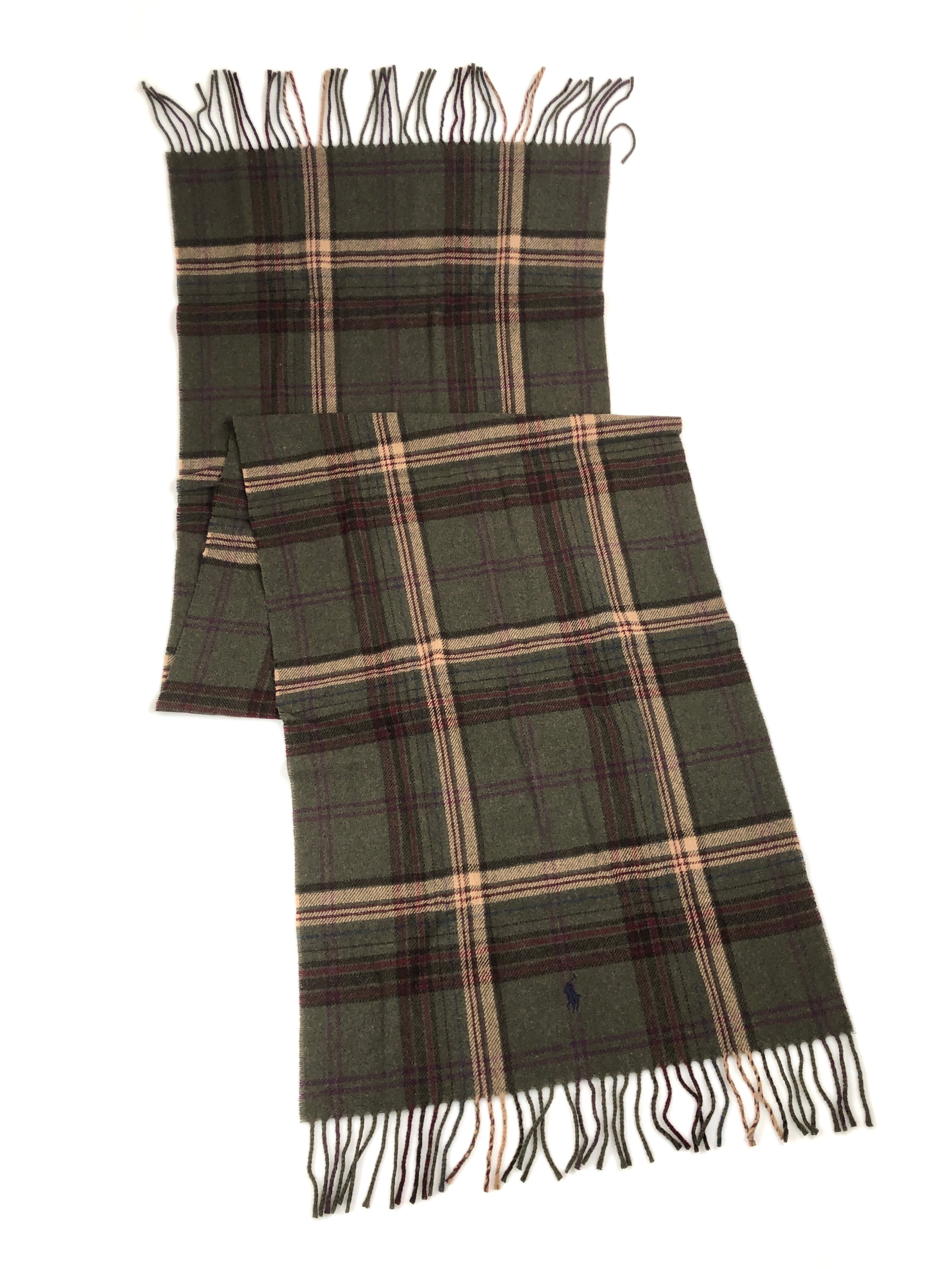 POLO RALPH LAUREN DEEP LODEN PLAID WOOL BLANKET NECK WRAP SCARF - Flashy Deals Store