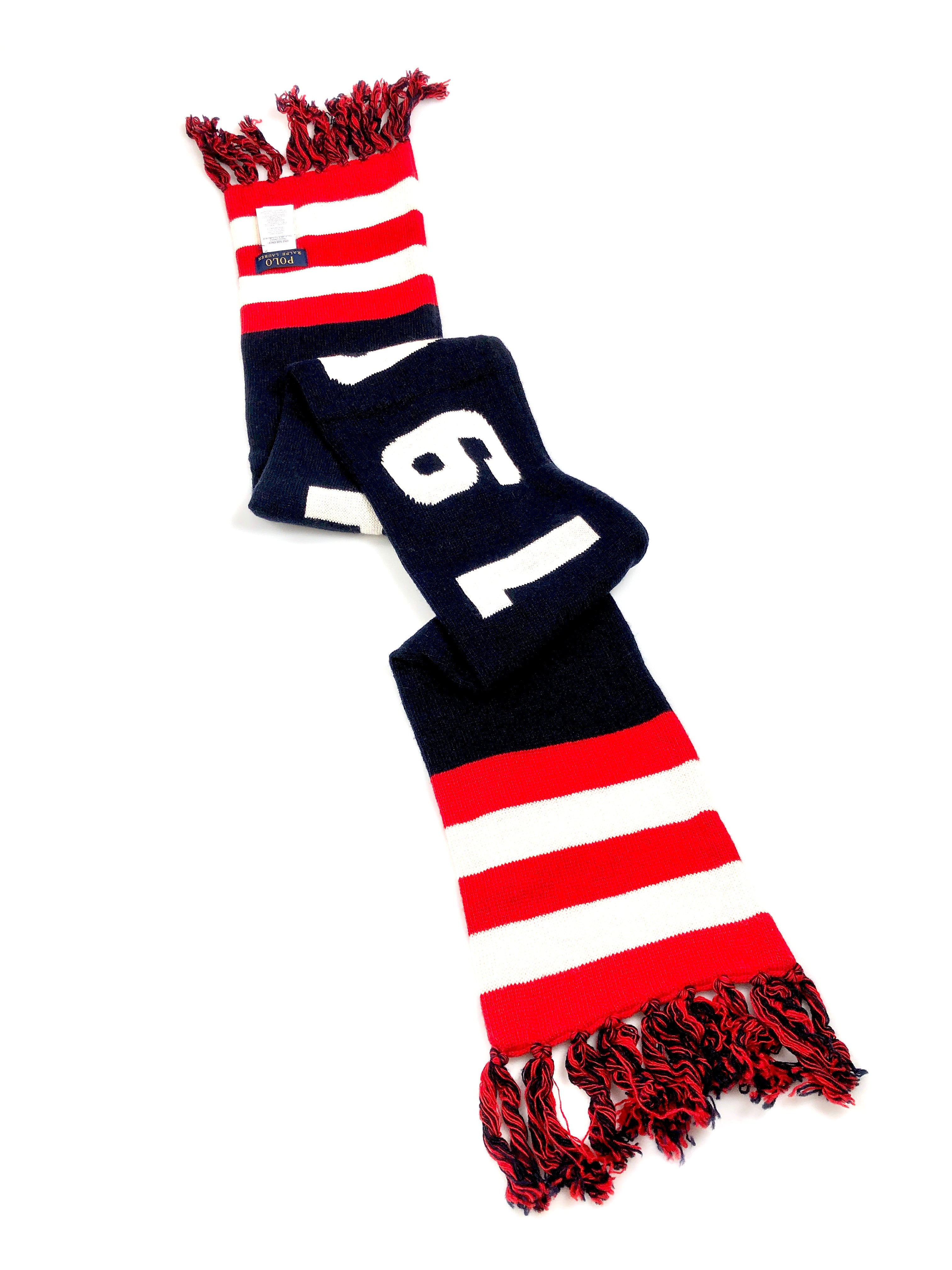 POLO RALPH LAUREN STRIPED OLYMPICS WOOL NECK WRAP NAVY/RED/CREAM WOOL SCARF - Flashy Deals Store