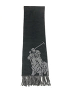 POLO RALPH LAUREN MERINO WOOL BLACK / GREY BIG PONY BLACK SCARF - Flashy Deals Store