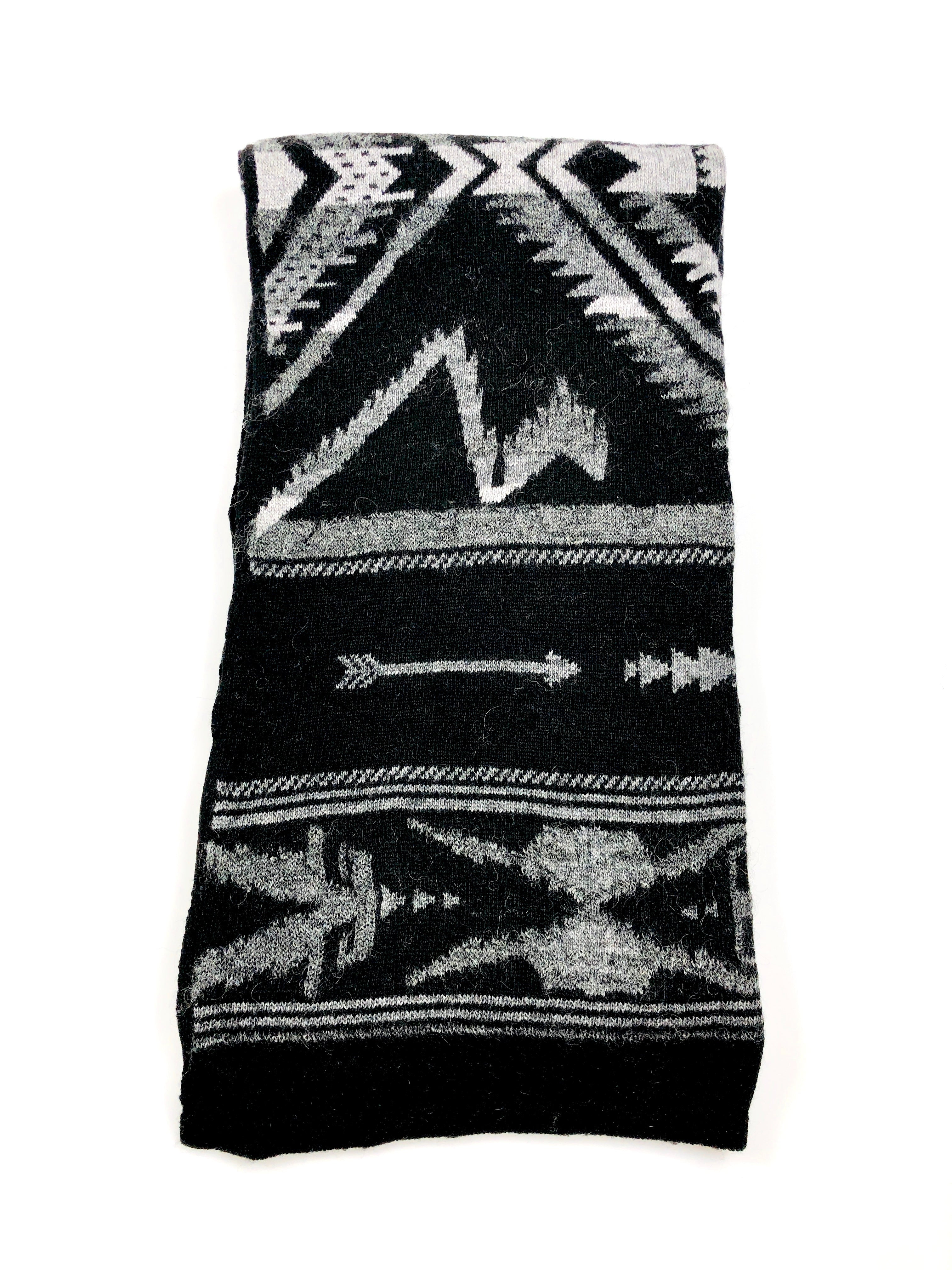 POLO RALPH LAUREN SOUTHWESTERN AZTEC BLACK / GREY WOOL ALPACA MOHAIR SCARF - Flashy Deals Store