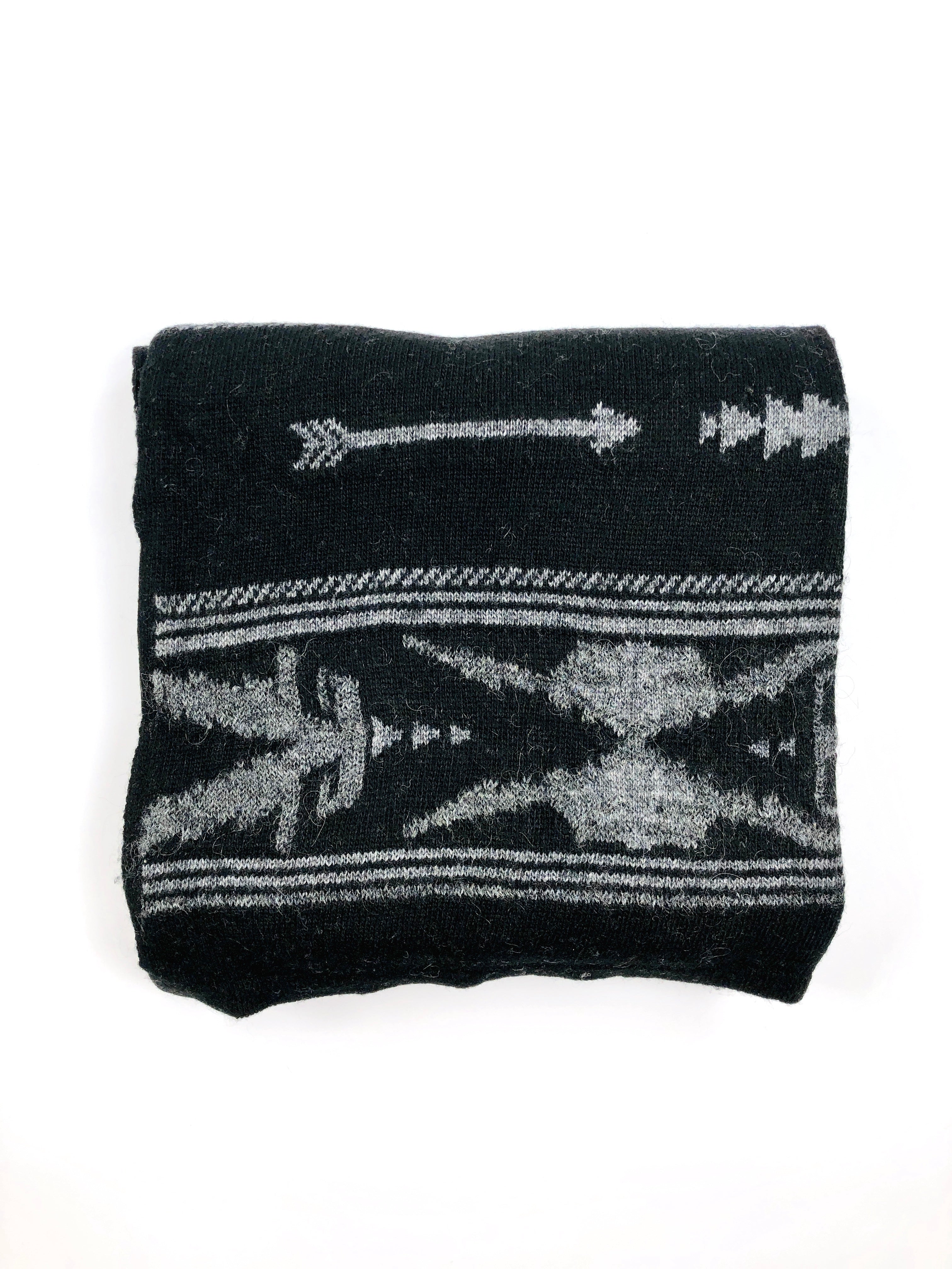 POLO RALPH LAUREN SOUTHWESTERN AZTEC BLACK / GREY WOOL ALPACA MOHAIR SCARF - Flashy Deals Store