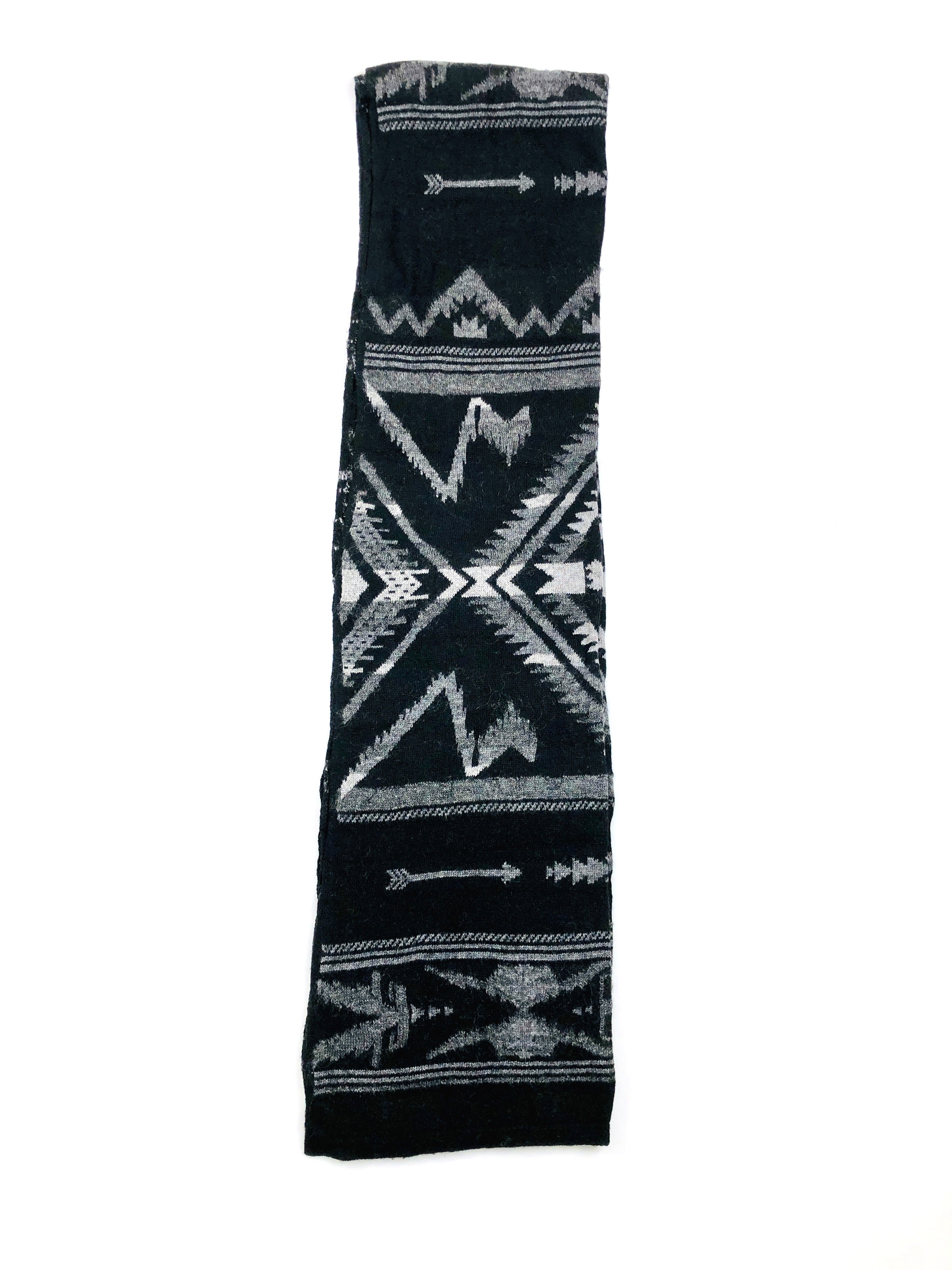 POLO RALPH LAUREN SOUTHWESTERN AZTEC BLACK / GREY WOOL ALPACA MOHAIR SCARF - Flashy Deals Store