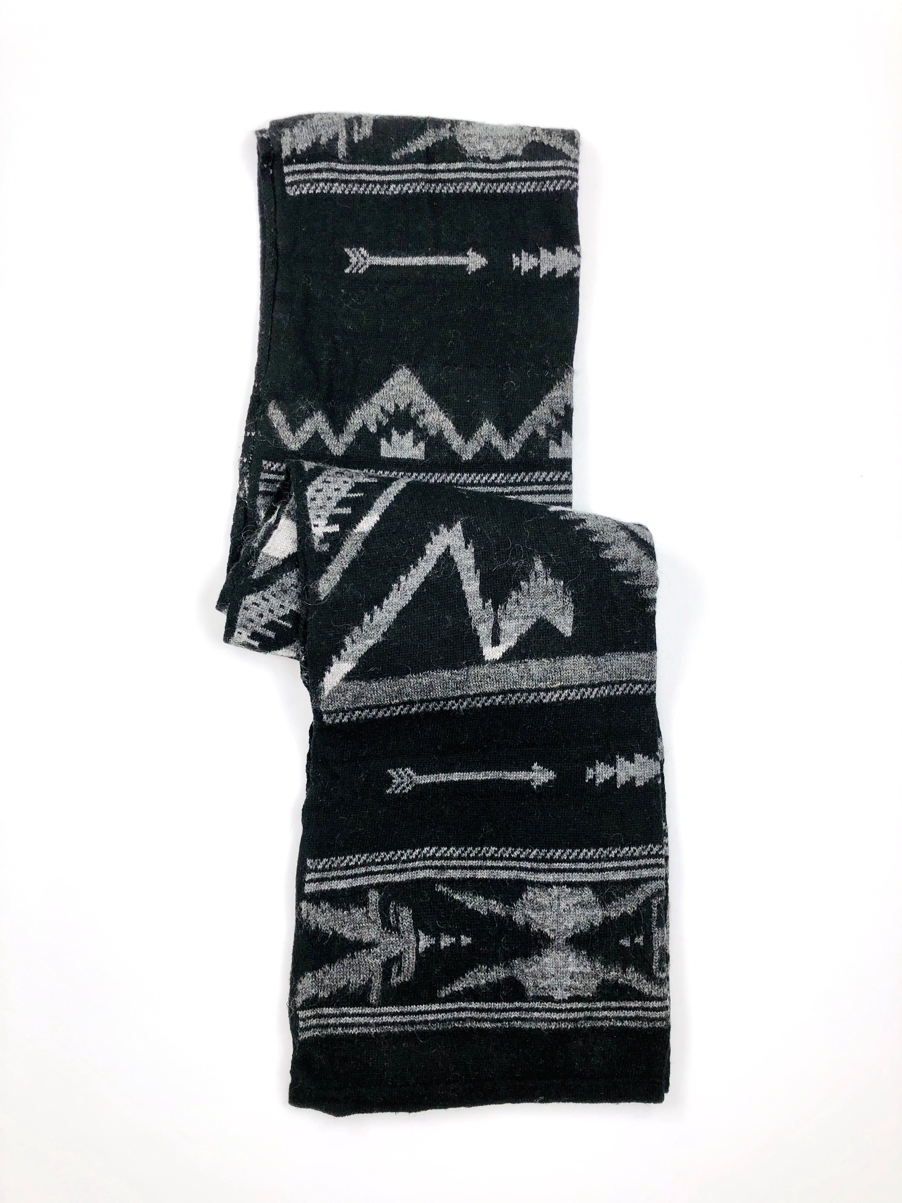 POLO RALPH LAUREN SOUTHWESTERN AZTEC BLACK / GREY WOOL ALPACA MOHAIR SCARF - Flashy Deals Store