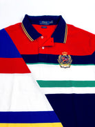 POLO RALPH LAUREN CLASSIC FIT DIAGONAL CUT NAVY MULTI STRIPED MESH POLO SHIRT - Flashy Deals Store
