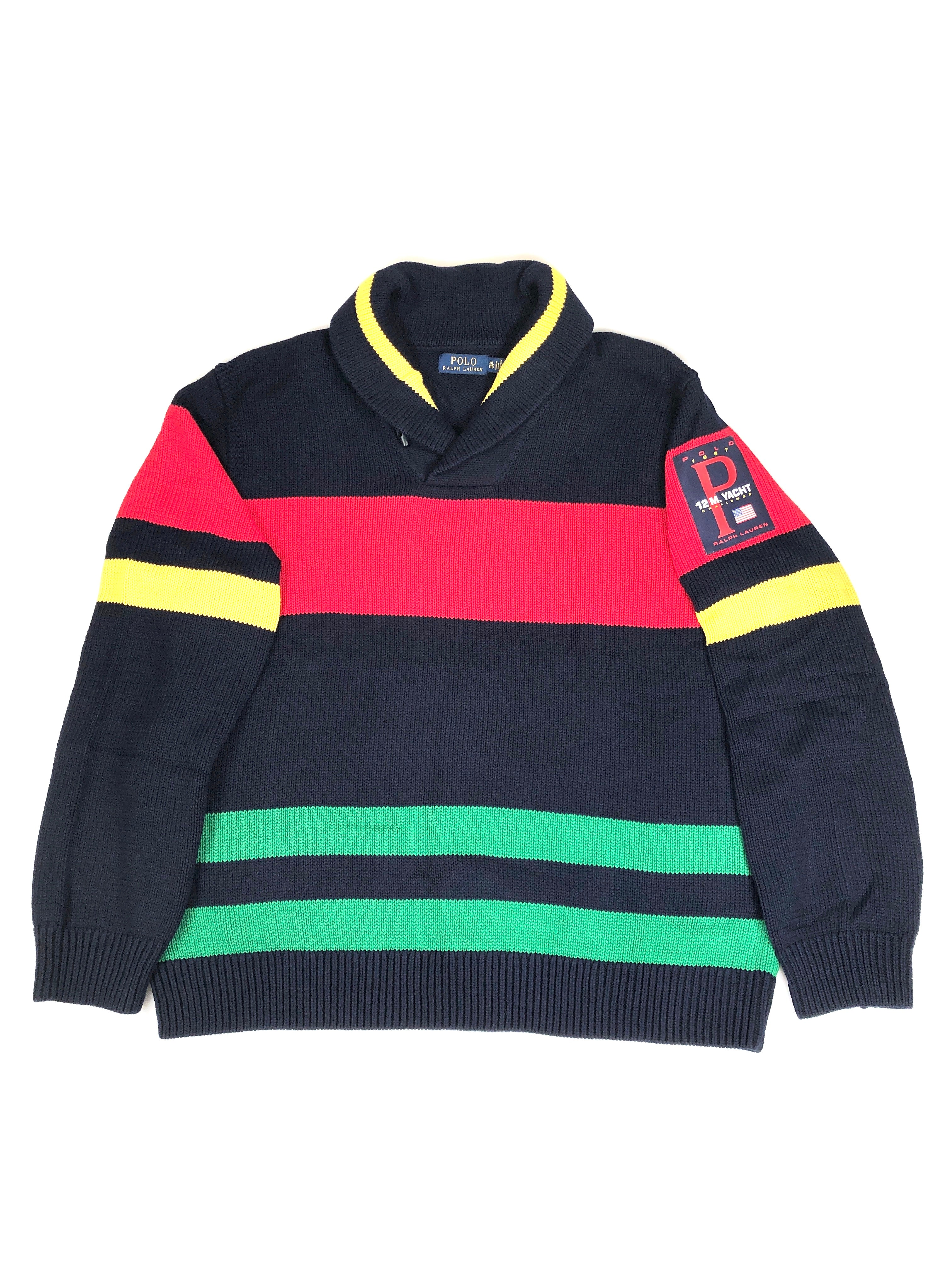 2XL Polo Ralph Lauren Striped Cotton Shawl Sweater - Flashy Deals Store