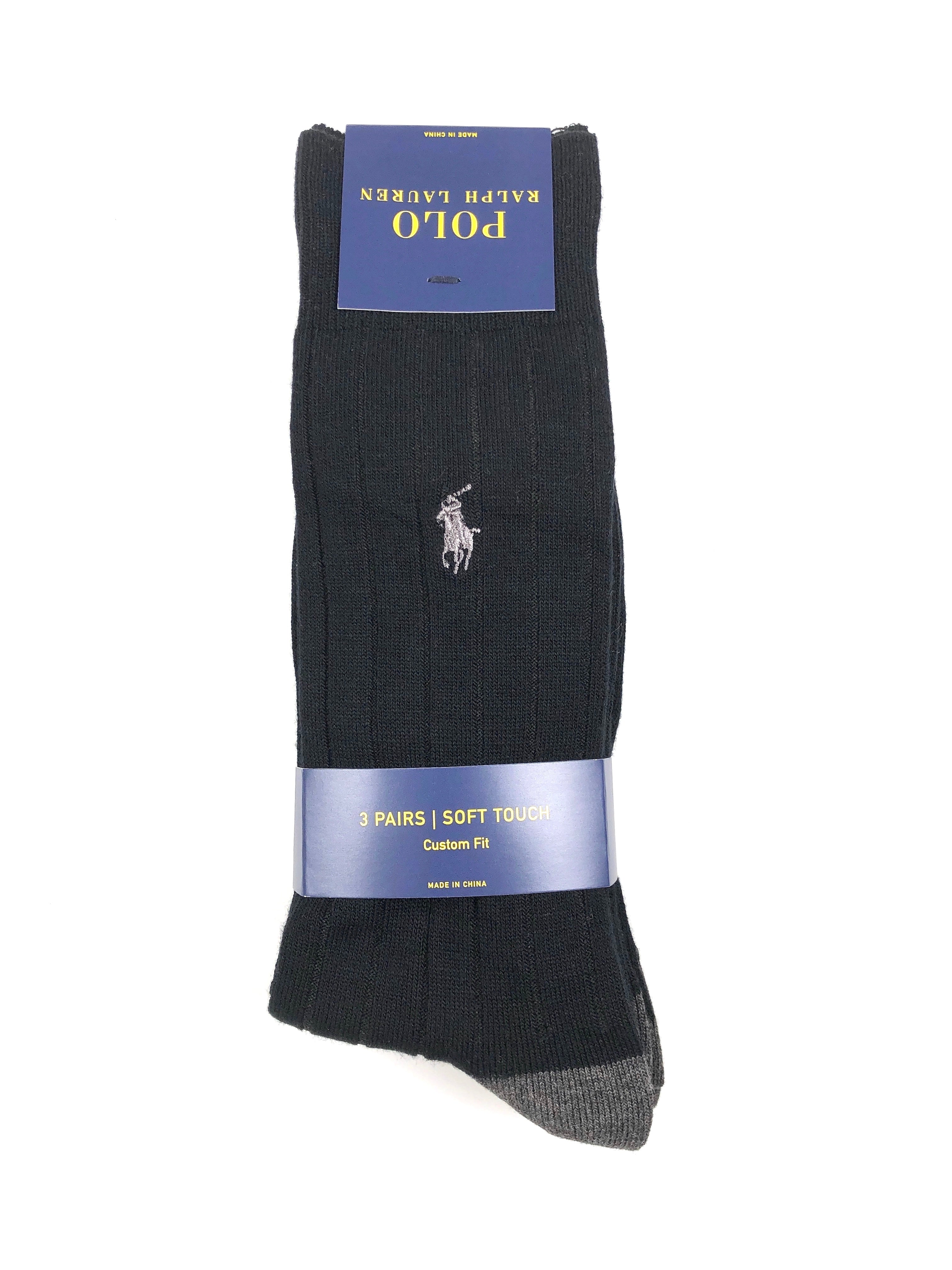 POLO RALPH LAUREN 3-PACK RIBBED CONTRAST CREW SOCKS - Flashy Deals Store