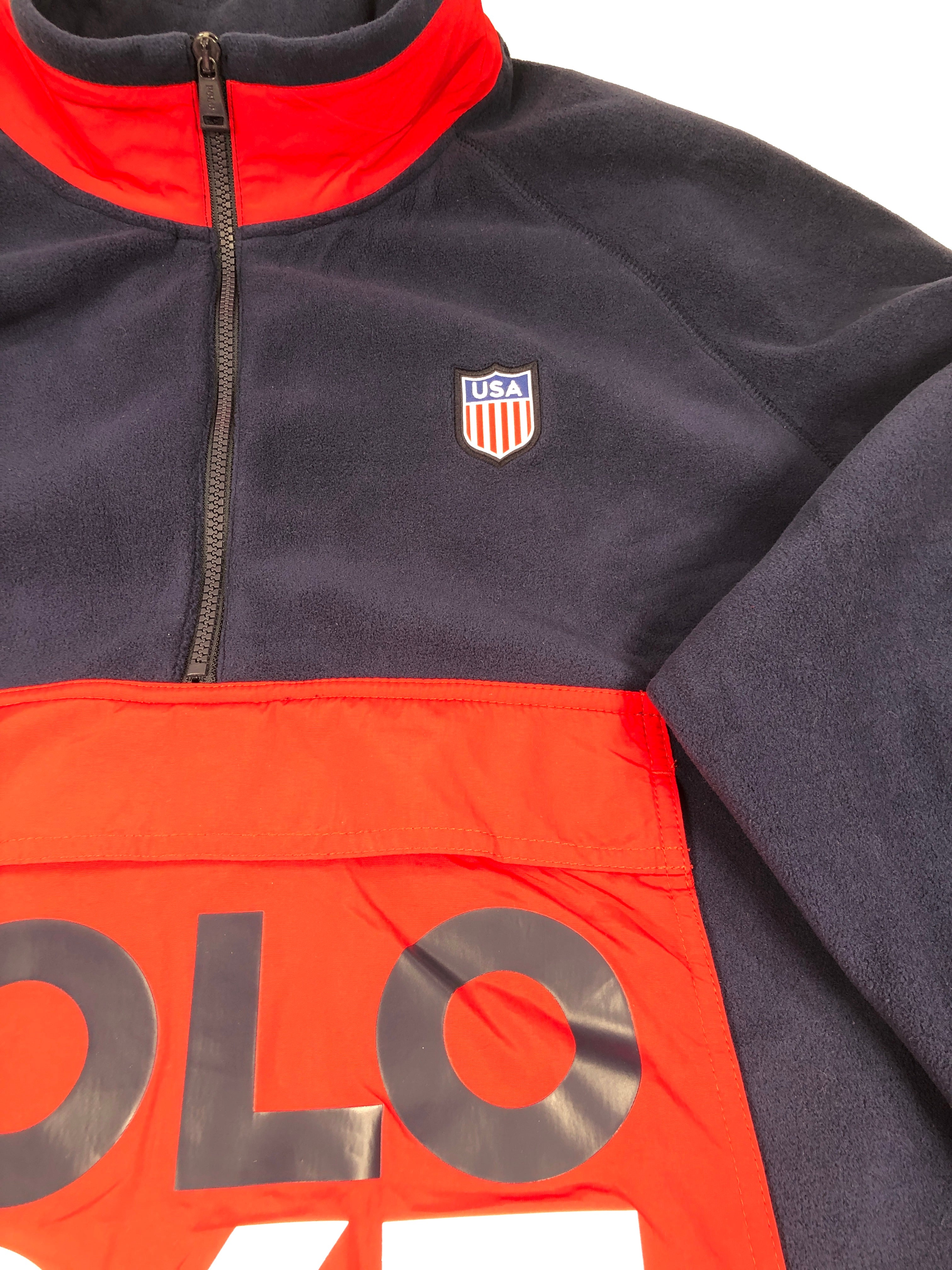 2XL Polo Ralph Lauren USA Flag Shield POLO 1967 Front Pouch Fleece Pullover Sweatshirt - Flashy Deals Store