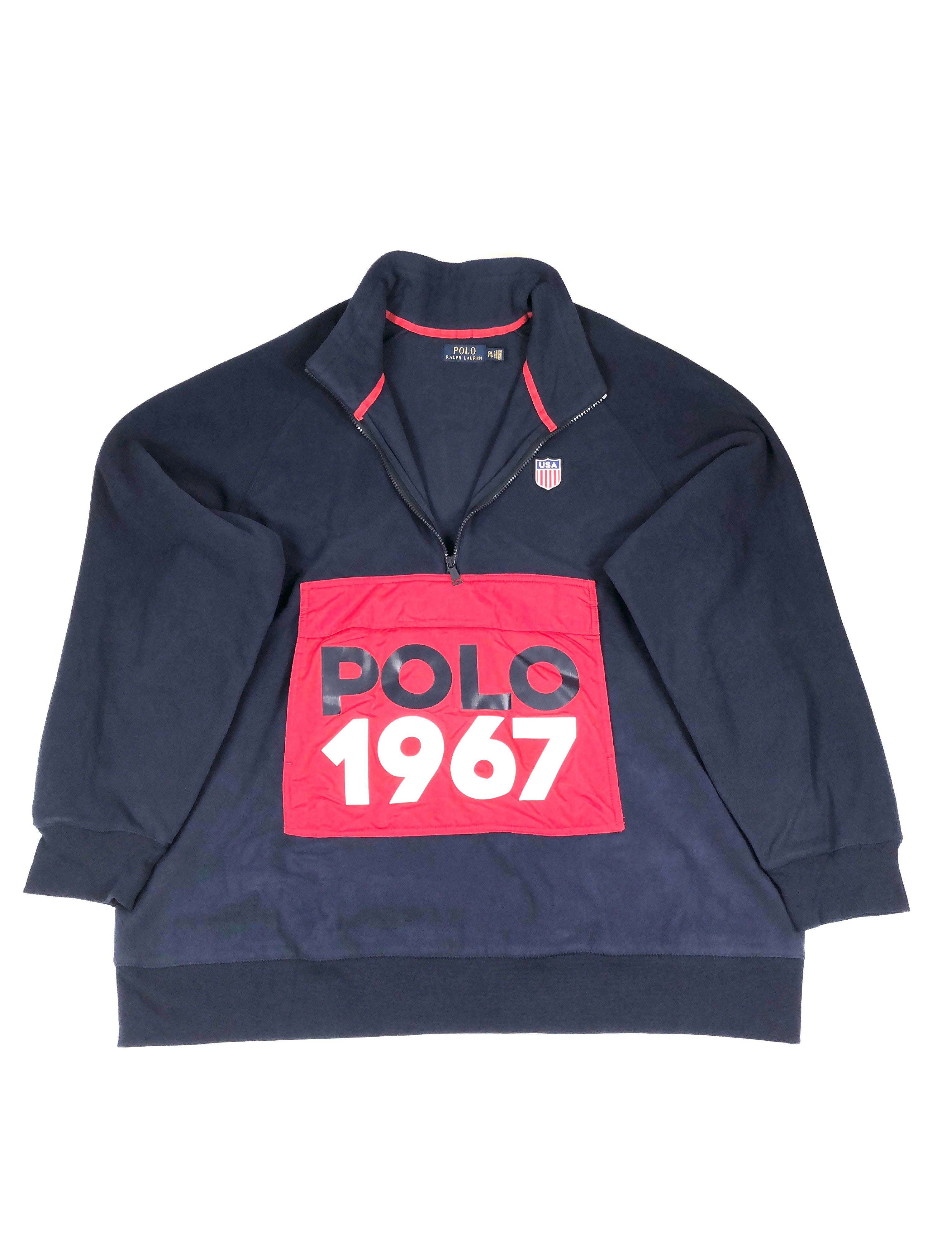 2XL Polo Ralph Lauren USA Flag Shield POLO 1967 Front Pouch Fleece Pullover Sweatshirt - Flashy Deals Store