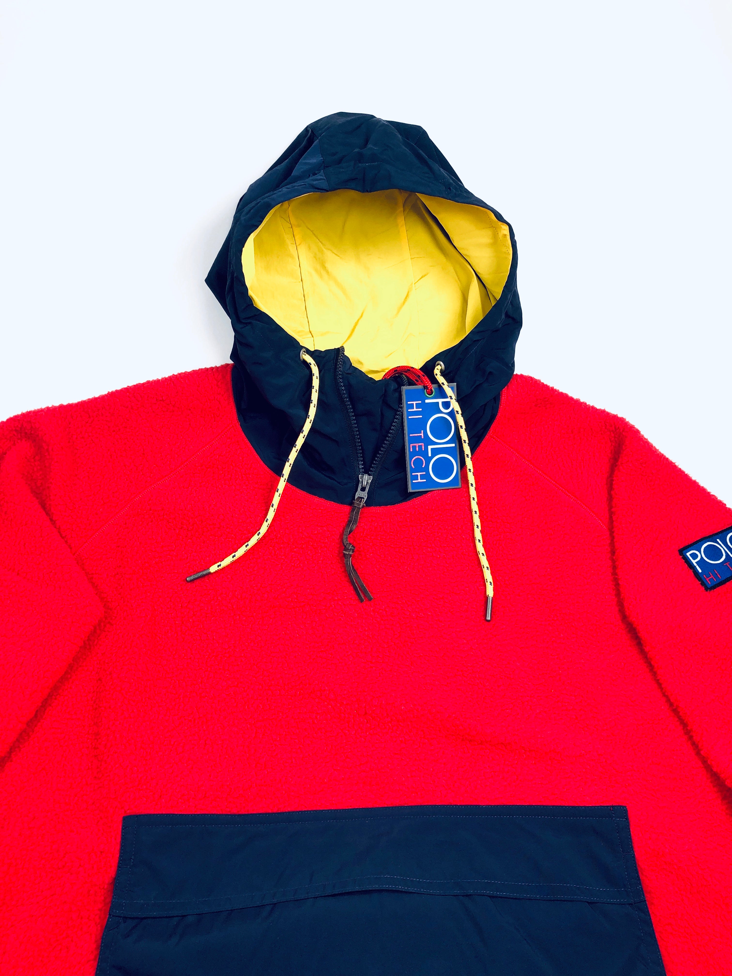 POLO RALPH LAUREN RED HI TECH FLEECE HOODY FRONT POCKET HYBRID SWEATSHIRT - Flashy Deals Store
