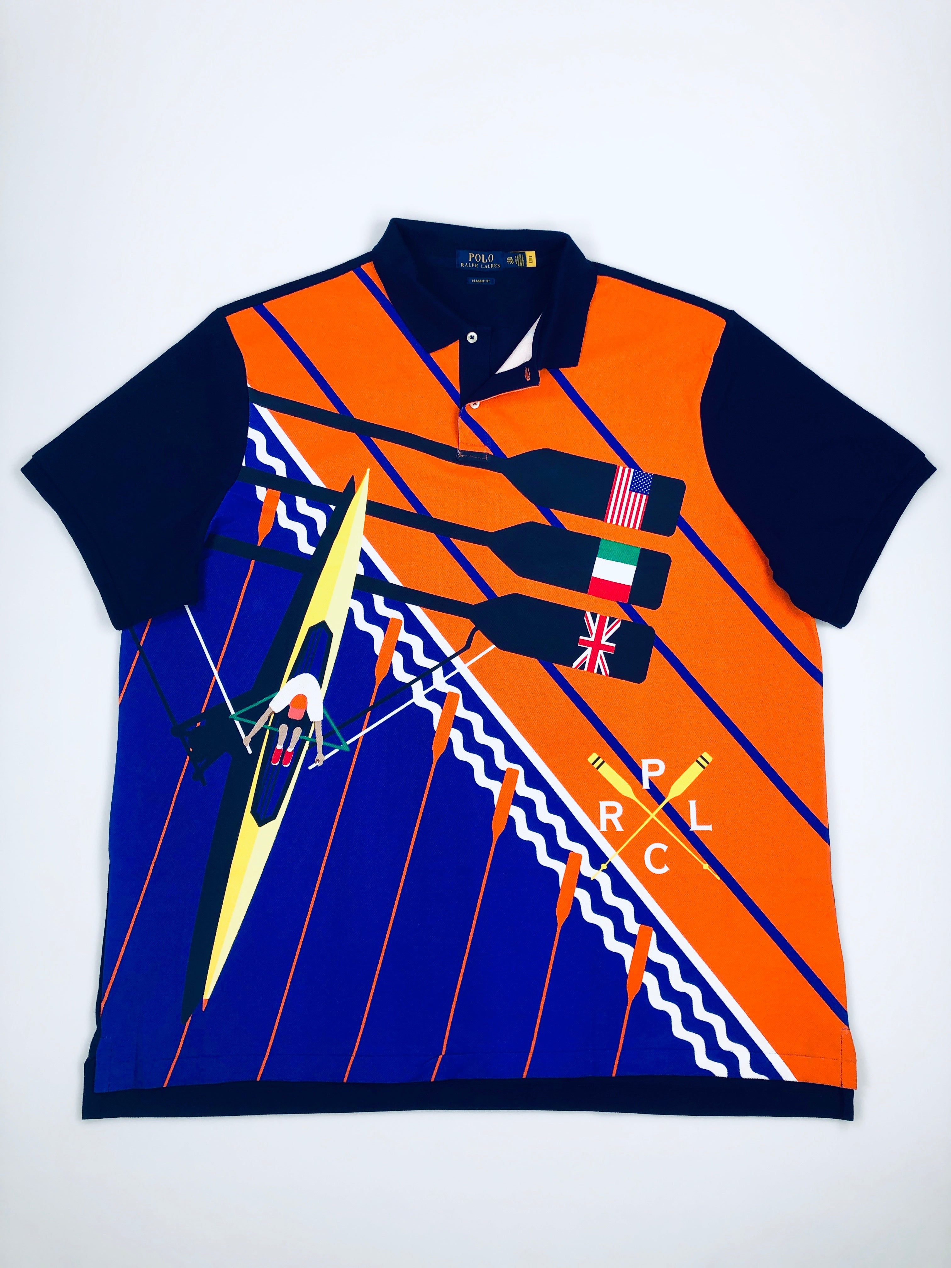 2XL Polo Ralph Lauren Classic Fit Rowing Orange Mesh Rugby Polo Shirt - Flashy Deals Store
