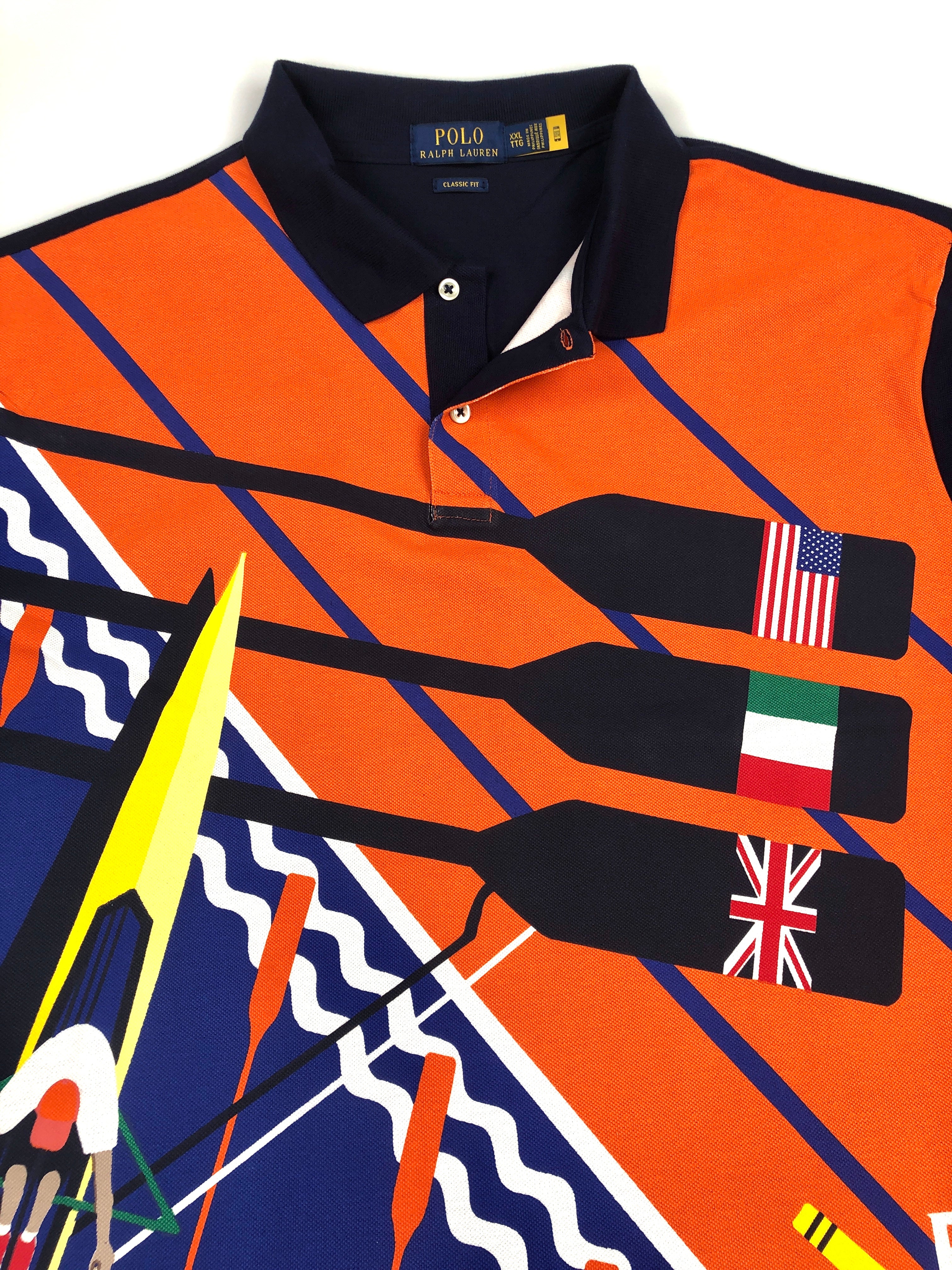 2XL Polo Ralph Lauren Classic Fit Rowing Orange Mesh Rugby Polo Shirt - Flashy Deals Store