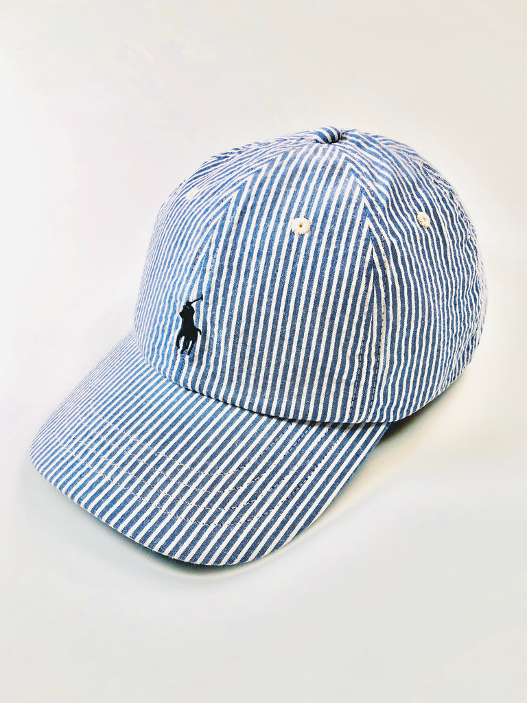 POLO RALPH LAUREN SEERSUCKER BLUE WHITE STRIPED HAT - Flashy Deals Store