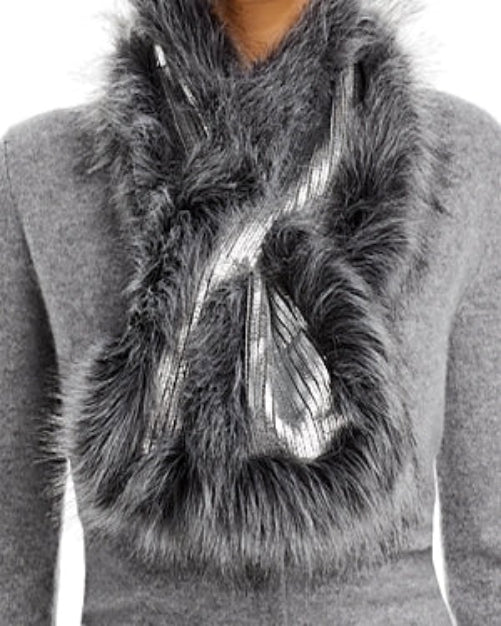 ADRIENNE LANDAU METALLIC KNIT FAUX FUR SCARF - Flashy Deals Store