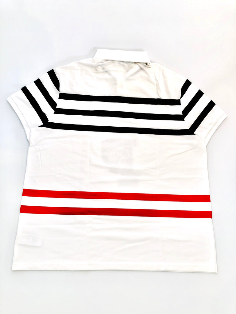 POLO RALPH LAUREN BIG PWING PATCH WHITE MULTI STRIPE RUGBY MESH POLO SHIRT - Flashy Deals Store