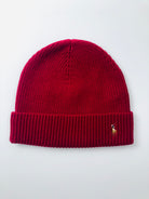 POLO RALPH LAUREN MERINO LAMBSWOOL CARRIAGE RED BEANIE HAT - Flashy Deals Store