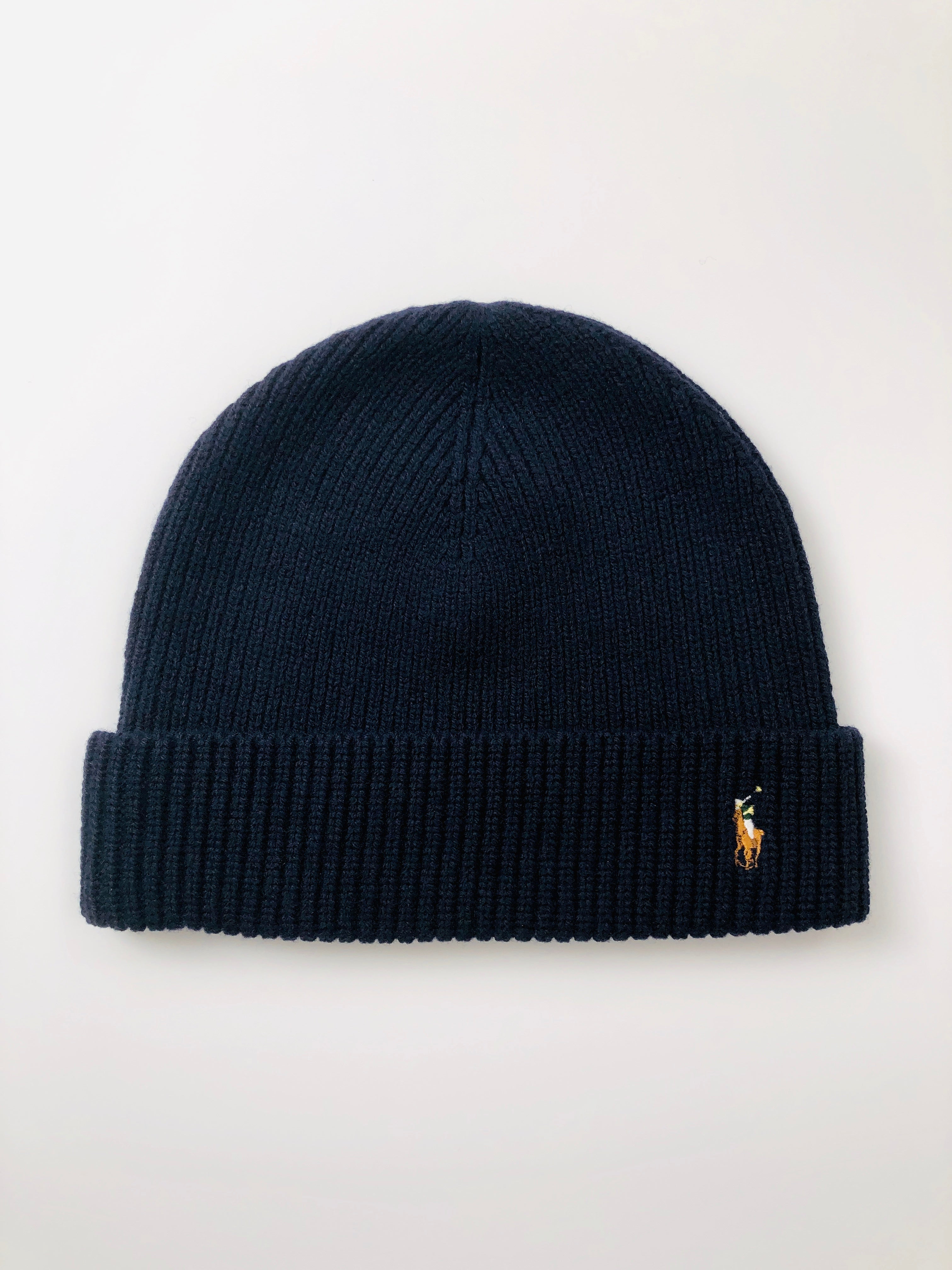POLO RALPH LAUREN MERINO LAMBSWOOL HUNTER NAVY BEANIE HAT - Flashy Deals Store
