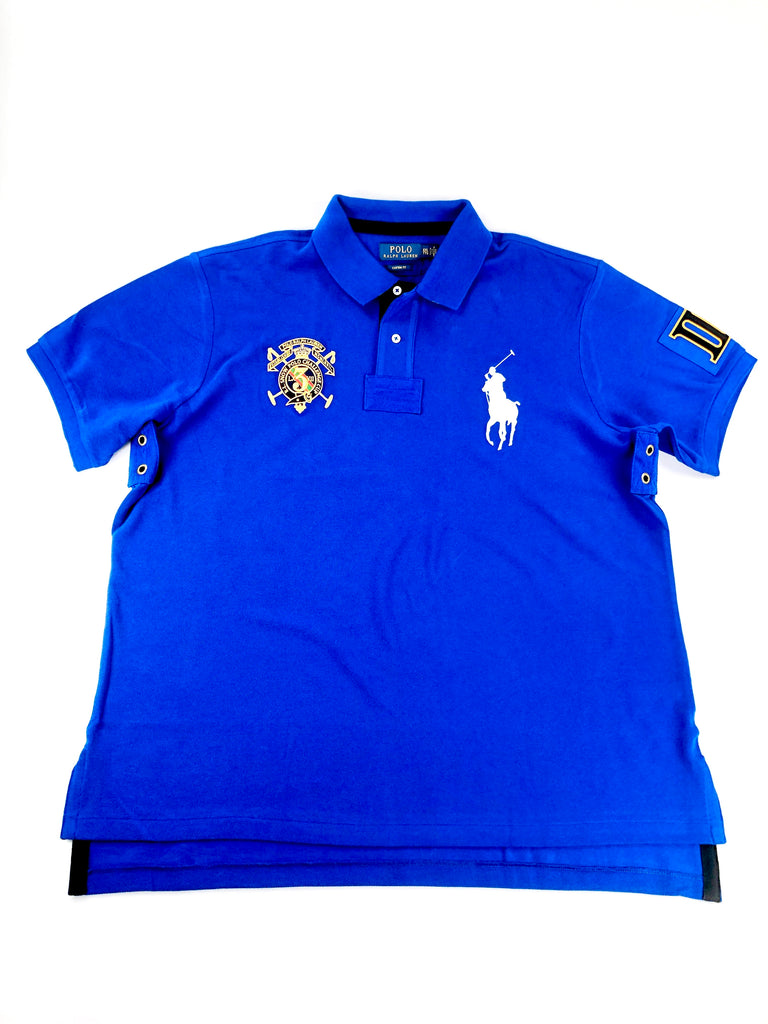 POLO RALPH LAUREN GOLD CROWN CUSTOM FIT PRL ROYAL BLUE RUGBY MESH POLO SHIRT - Flashy Deals Store