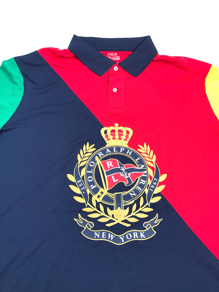 POLO RALPH LAUREN NAUTICAL FLAG CLASSIC FIT STRETCH MESH COLORBLOCKED POLO SHIRT - Flashy Deals Store