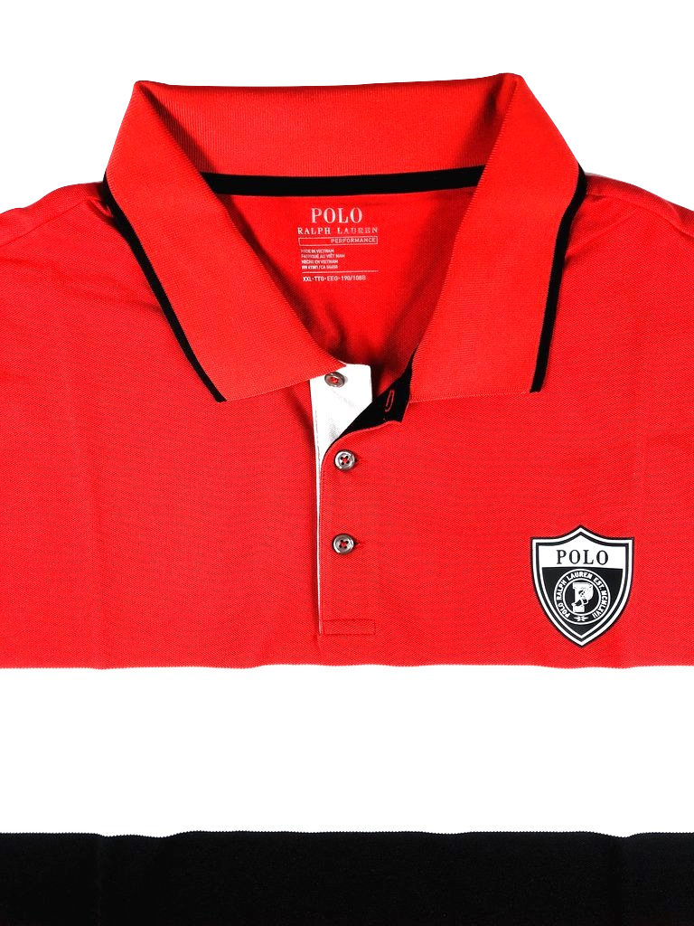 POLO RALPH LAUREN PWING SHIELD PATCH RED MULTI PERFORMANCE POLO SHIRT - Flashy Deals Store