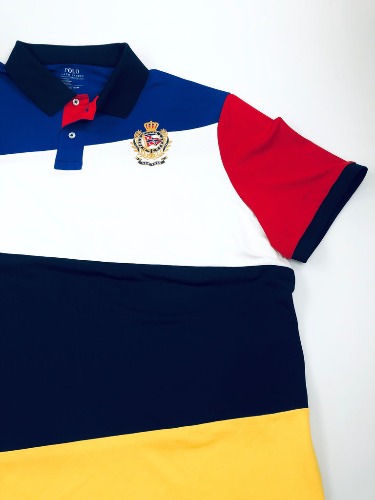 POLO RALPH LAUREN RLYC CROWN CREST CLASSIC FIT STRETCH MESH COLORBLOCKED POLO SHIRT - Flashy Deals Store